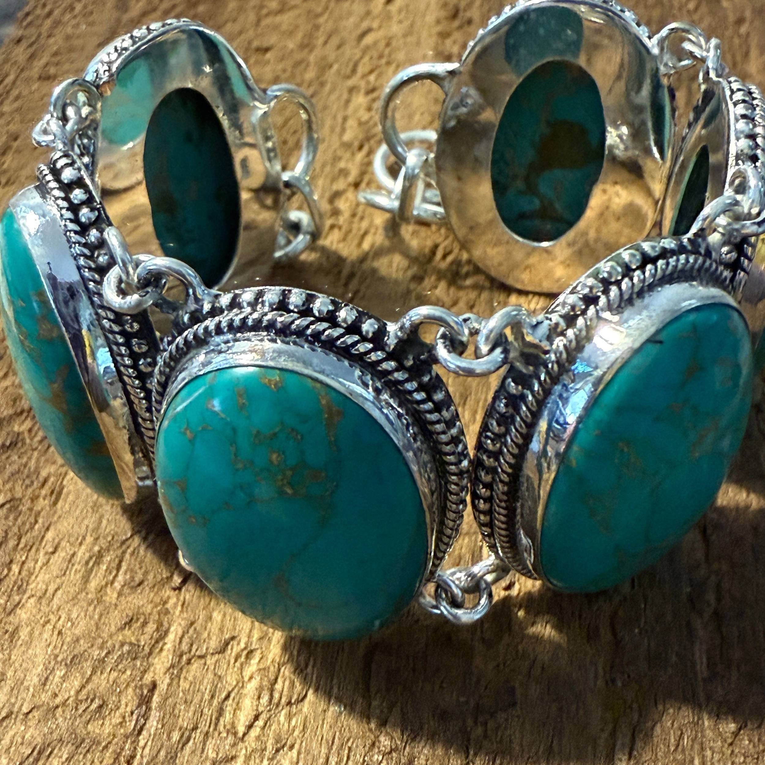 Other Copper Turquoise Sterling Silver Link Bracelet Gift Box Size ONE SIZE - 1 Thumbnail
