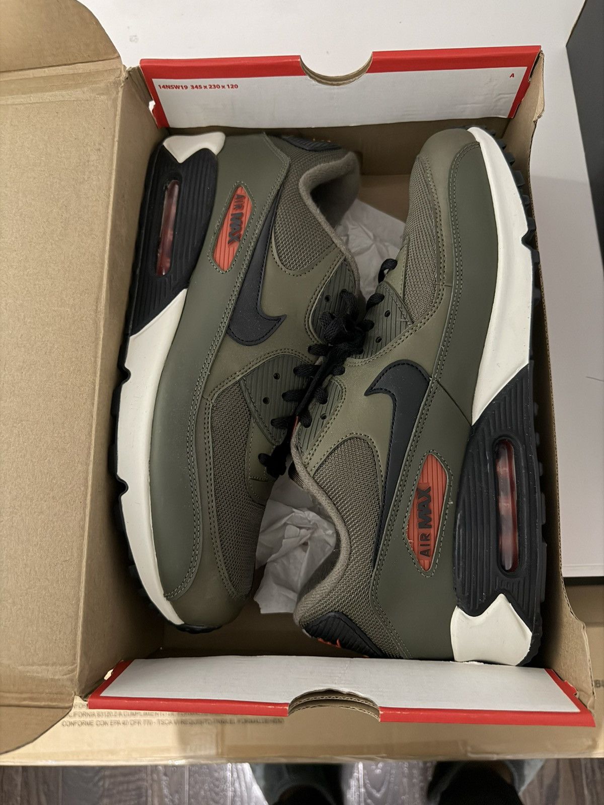 Nike Nike Air Max 90 Medium Olive Black Team Orange Size US 13 / EU 46 - 9 Thumbnail