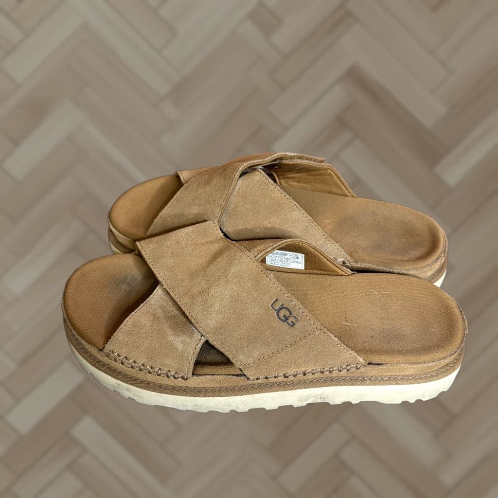 Ugg Ugg Goldstar Cross Slide Sandals Platform Suede Leather Women Sz 11 Brown Size US 11 / IT 41 - 1 Thumbnail