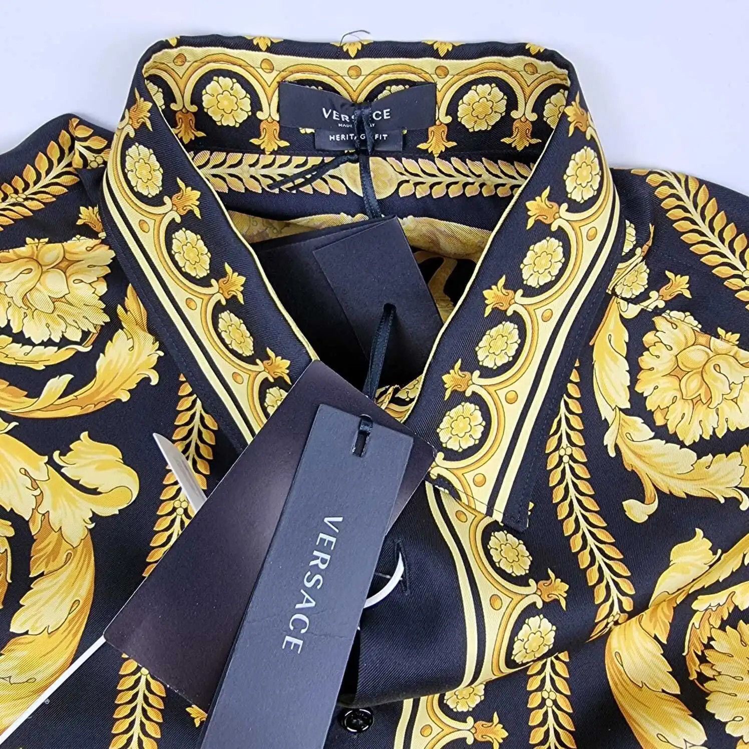 Versace Barocco Black And Gold Silk Shirt New IT 48