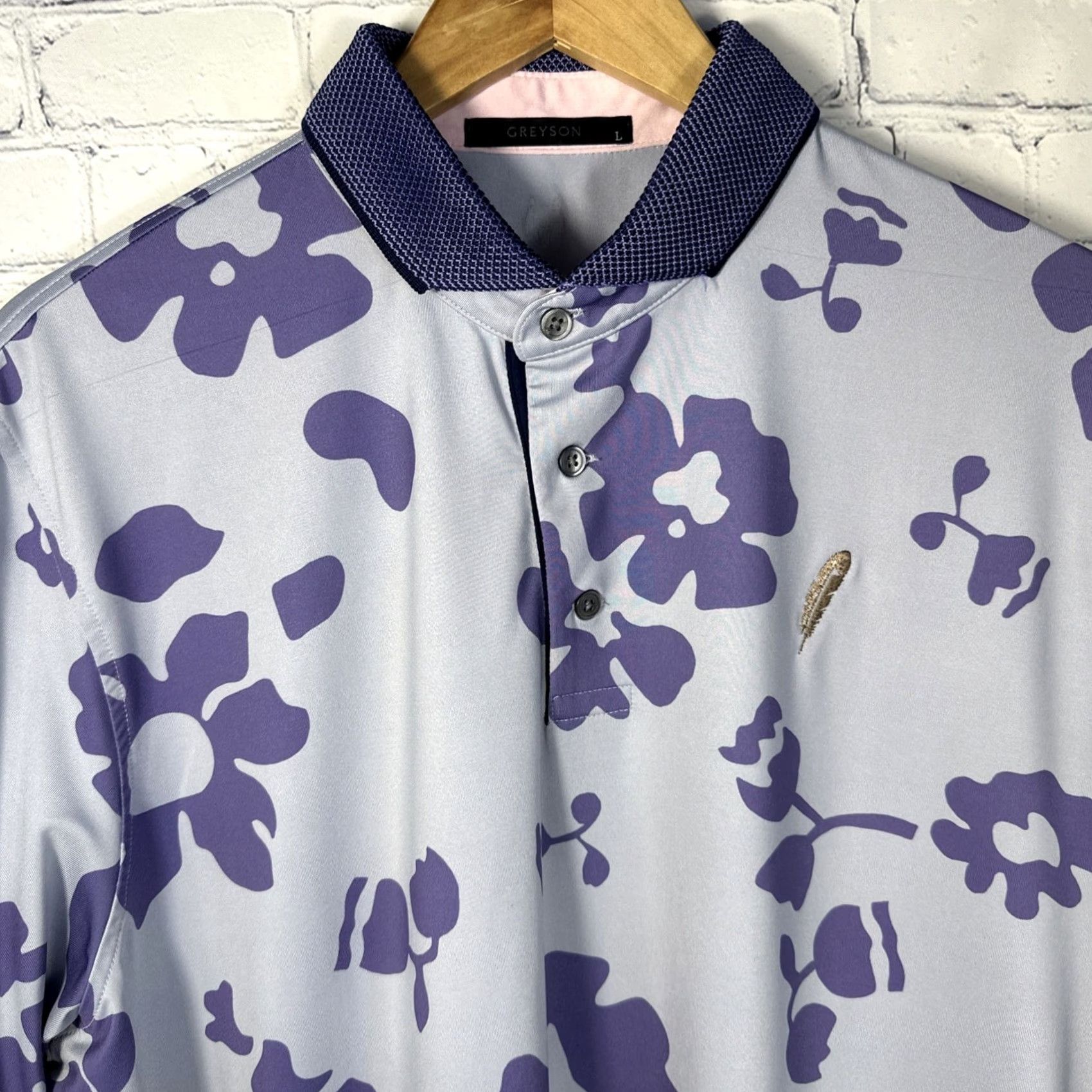 Vintage Greyson Polo Shirt Mens Large Purple Fiori Floral Catbird Print Performance Shirt Polo Golf Breathable Lightweight Size US L / EU 52-54 / 3 - 2 Thumbnail