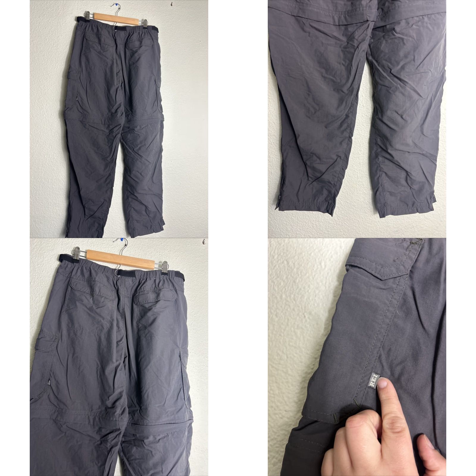 VINTAGE REI Cargo Pants Belted Convertible Gray Mens L 34x32 Inseam 32 Regular