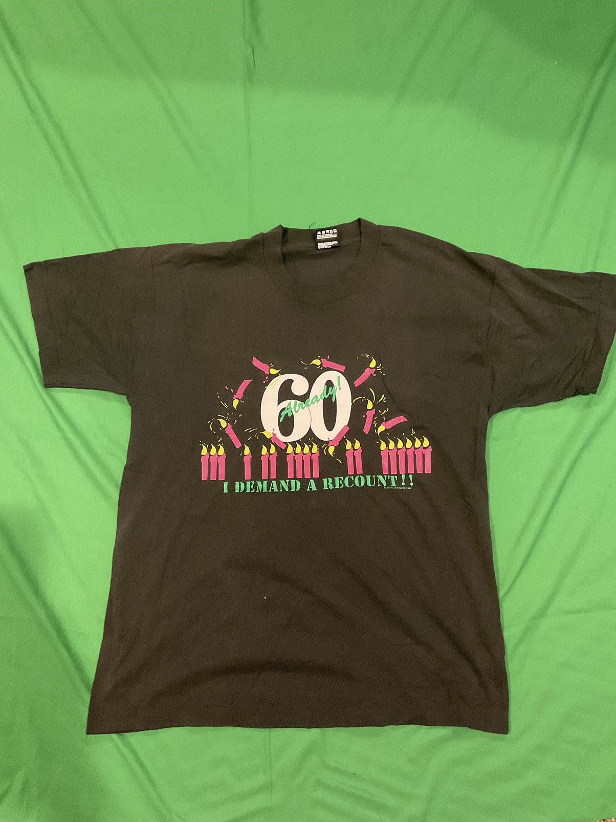 Vintage 1990s black and green 60th birthday t-shirt Size US L / EU 52-54 / 3 - 1 Thumbnail