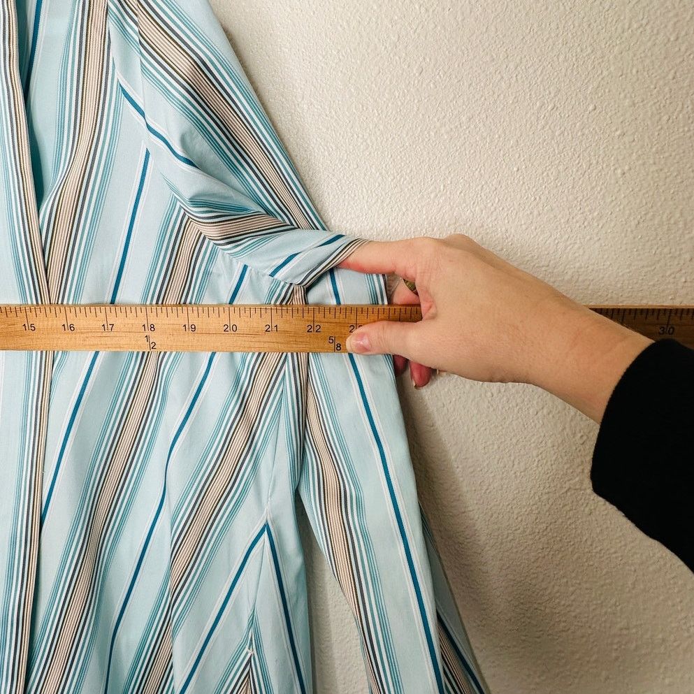 Loro Piana NWT Loro Piana Teal White Stripe Button Tie Sash Wrap Dress Size XL / US 12-14 / IT 48-50 - 14 Thumbnail