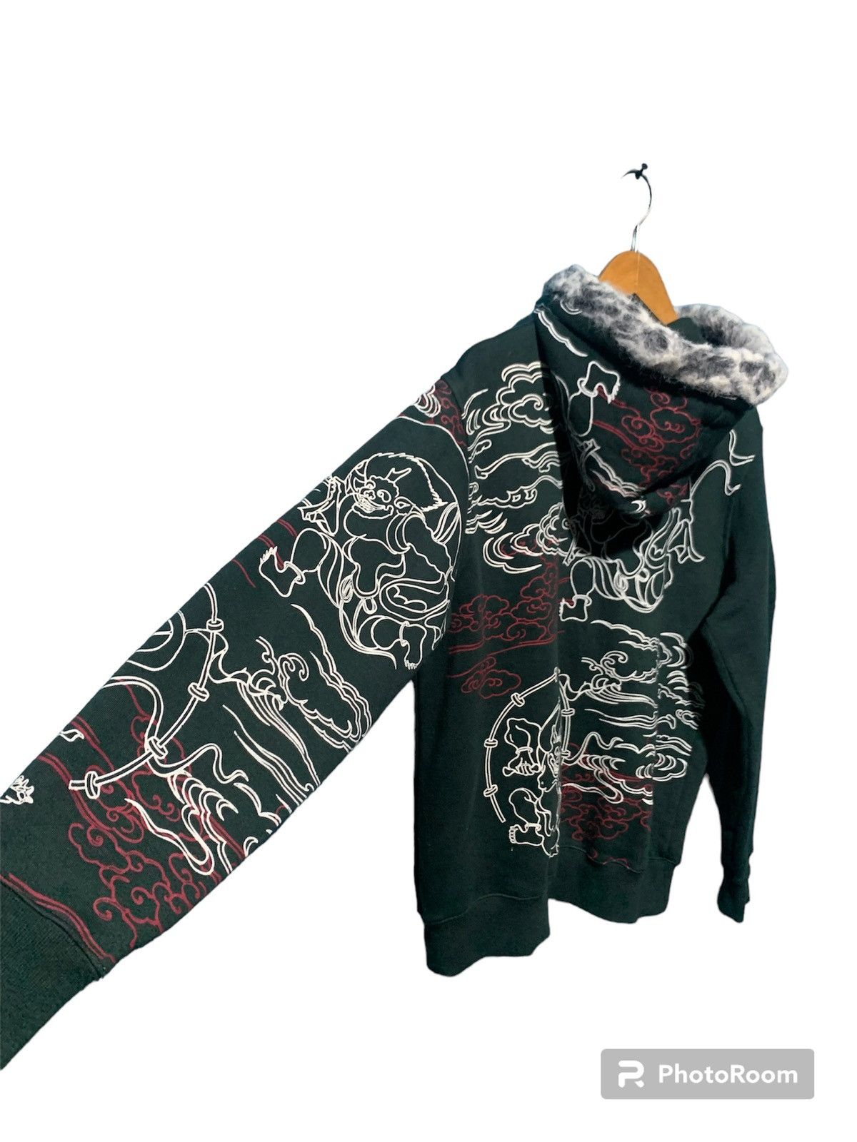 If Six Was Nine × Japanese Brand × Le Grande Bleu (L.G.B.) Sukajan fujin raijin fur hoodie over printed japanese style Size US L / EU 52-54 / 3 - 8 Thumbnail