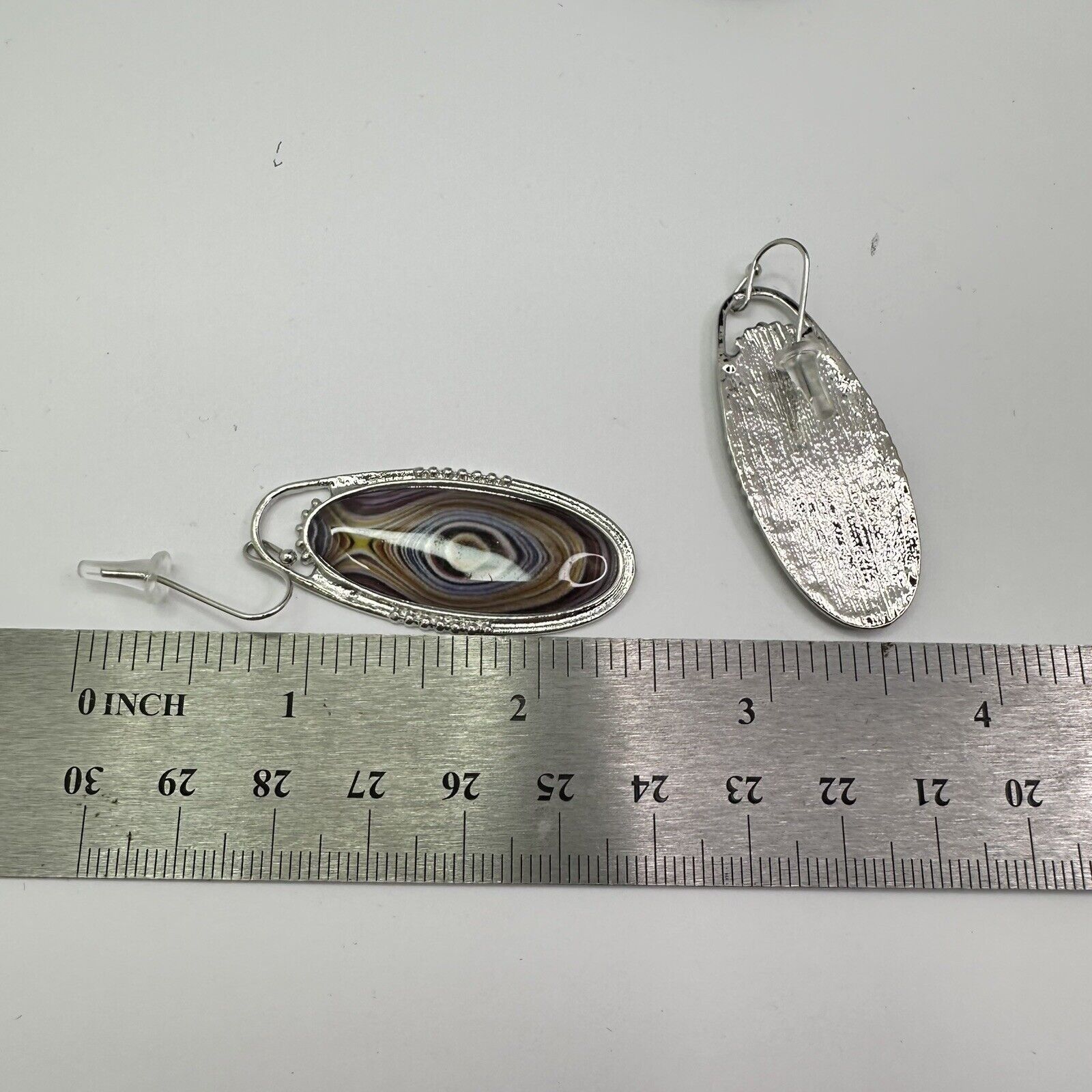 Unknown London New Boho Silver Plated Oval Earrings Faux Tree Rings Hook Size ONE SIZE - 6 Thumbnail