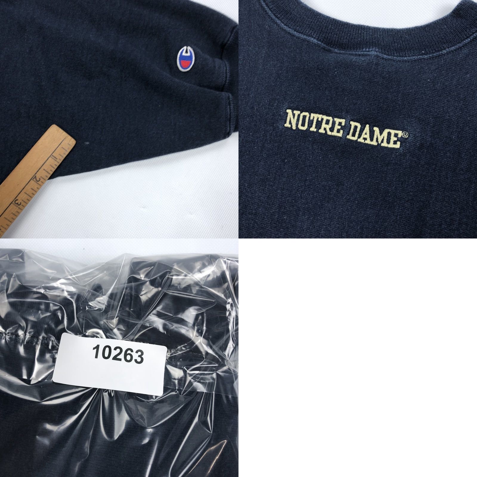 Champion VINTAGE Champion Reverse Weave Notre Dame Sweatshirt Men's L Crew Neck Navy Blue Embroidered Logo Text Patch Ribbed Cuffs Pockets Size US L / EU 52-54 / 3 - 9 Thumbnail