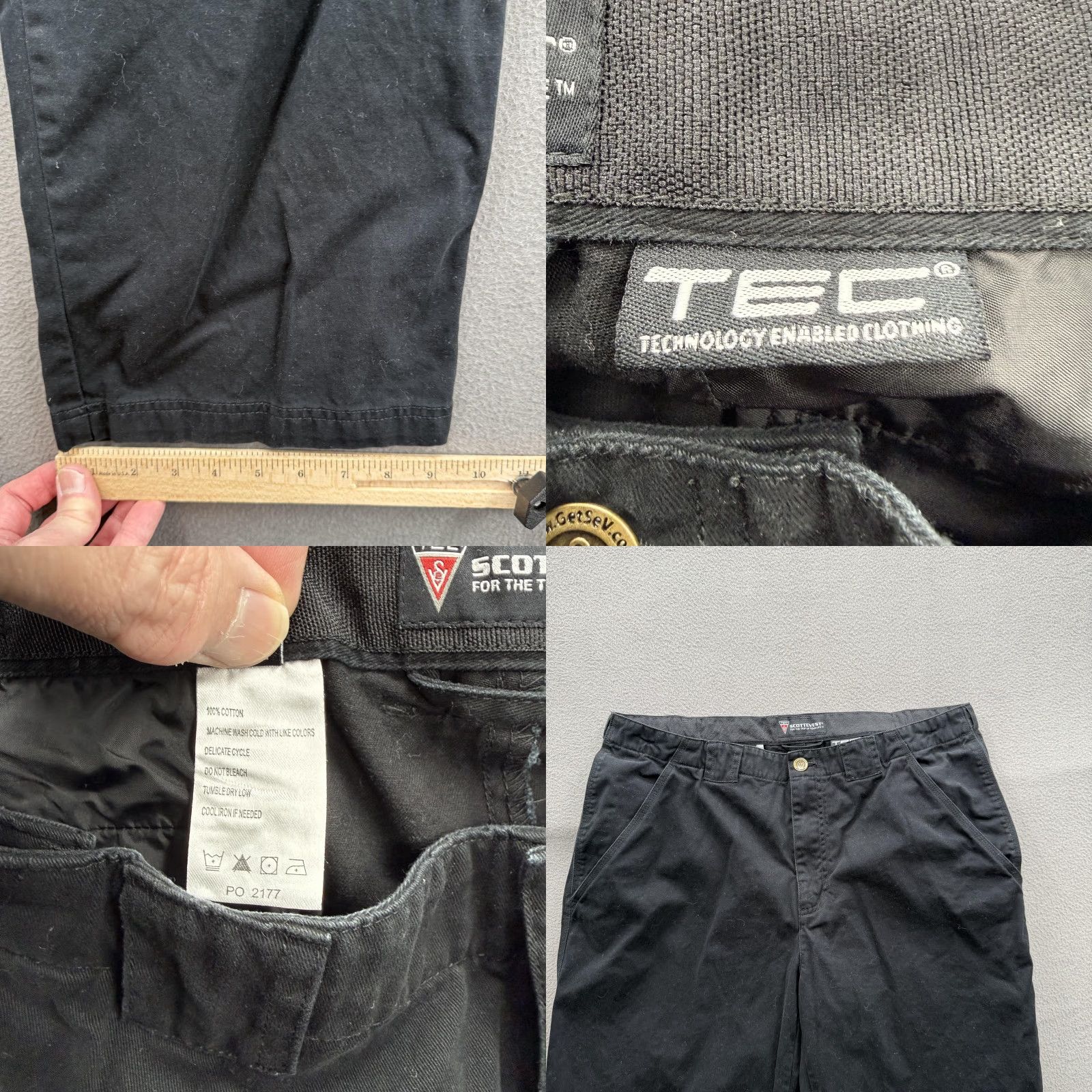 Vintage SCOTTeVEST Pants Mens 38x30 Black Hidden Cargo 2.0 Relaxed Travel Cotton Canvas Cargo Pocket Zipper Flat Front Size 38R - 8 Thumbnail