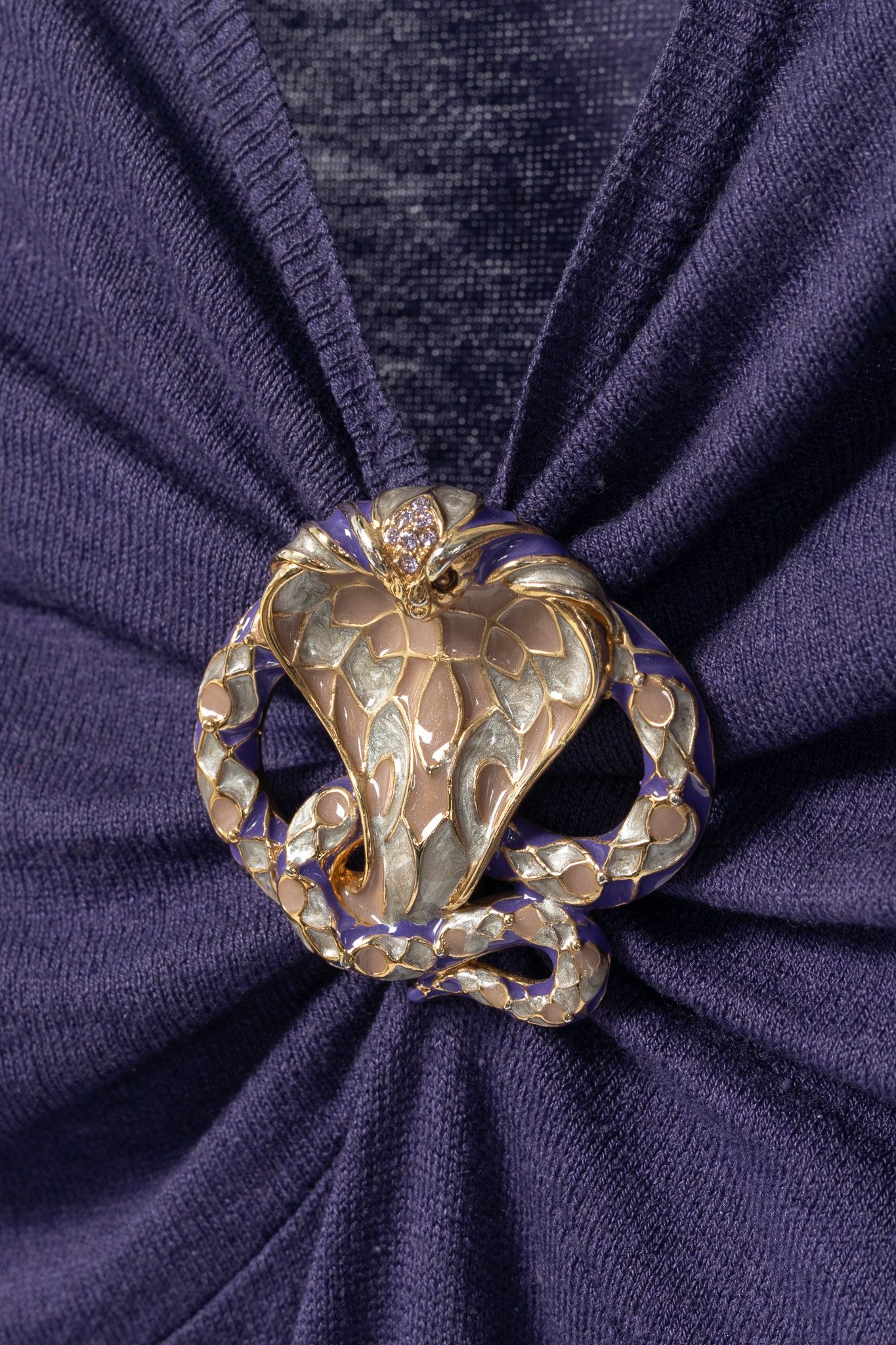 Roberto Cavalli Roberto Cavalli Purple Snake-Bust Ruched Sweater Size XL / US 12-14 / IT 48-50 - 7 Thumbnail