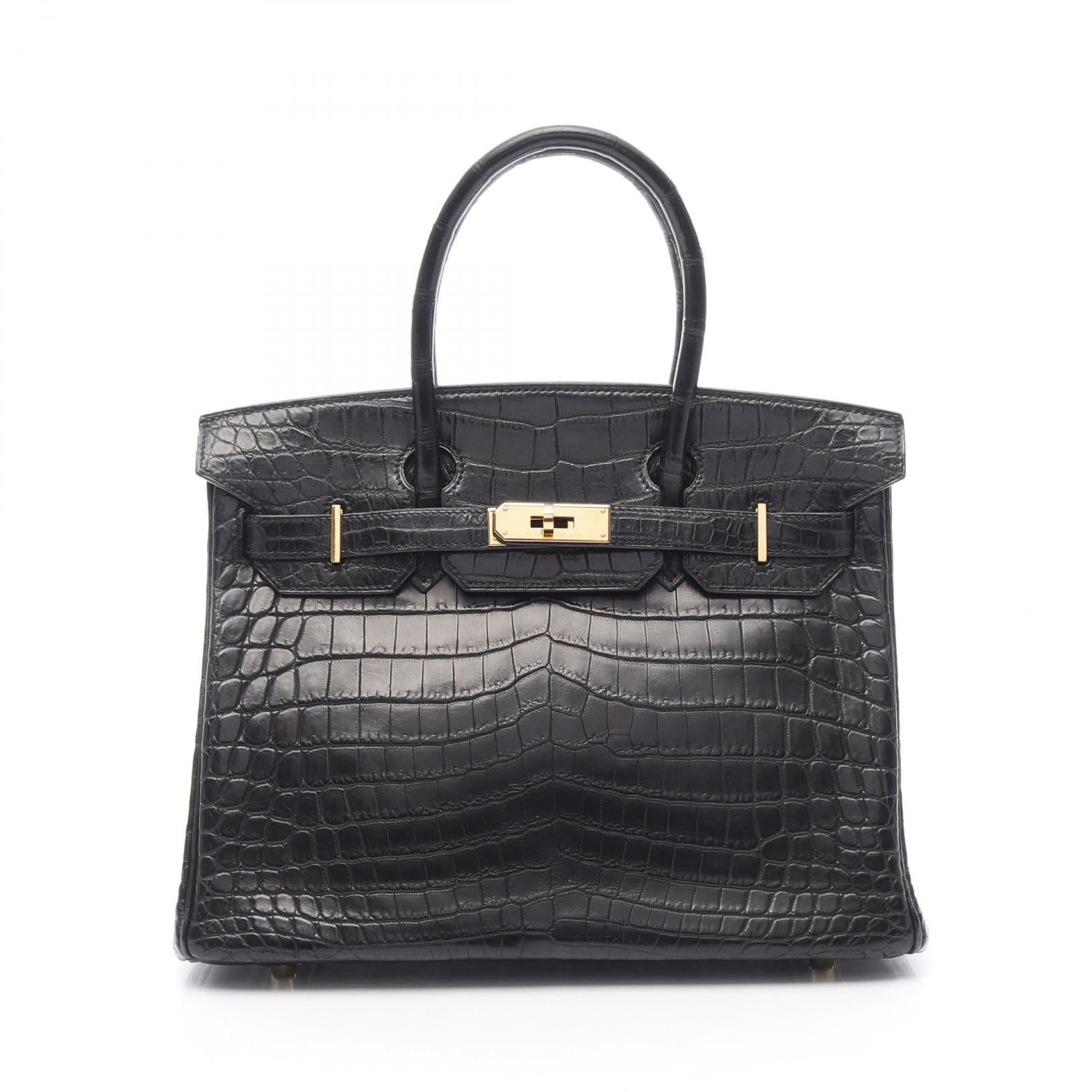 Hermes Hermes Birkin 30 Handbag Niloticus Matte Black Gold Hardware □J Carved Stamp Size ONE SIZE - 1 Thumbnail