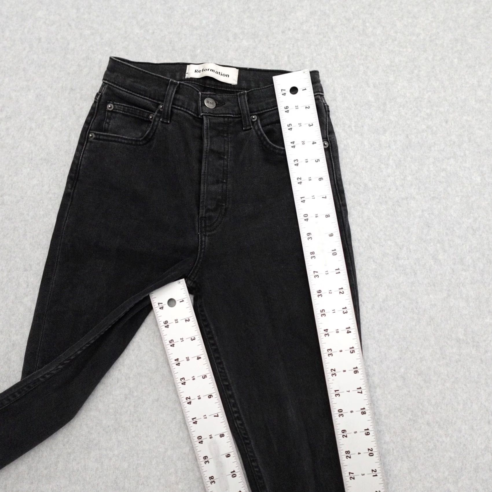 Reformation VINTAGE Reformation Jeans Womens 24 Black Button Fly Serena High Skinny Denim 24x29 Size 42" / US 20 - 6 Thumbnail