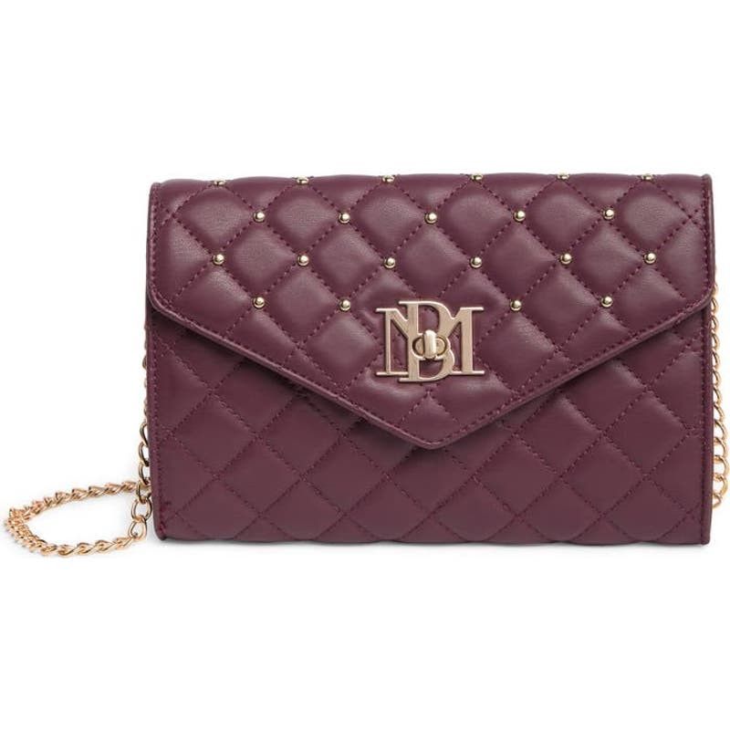 BADGLEY MISCHKA Plum Diamond Quilt Convertible Crossbody Bag