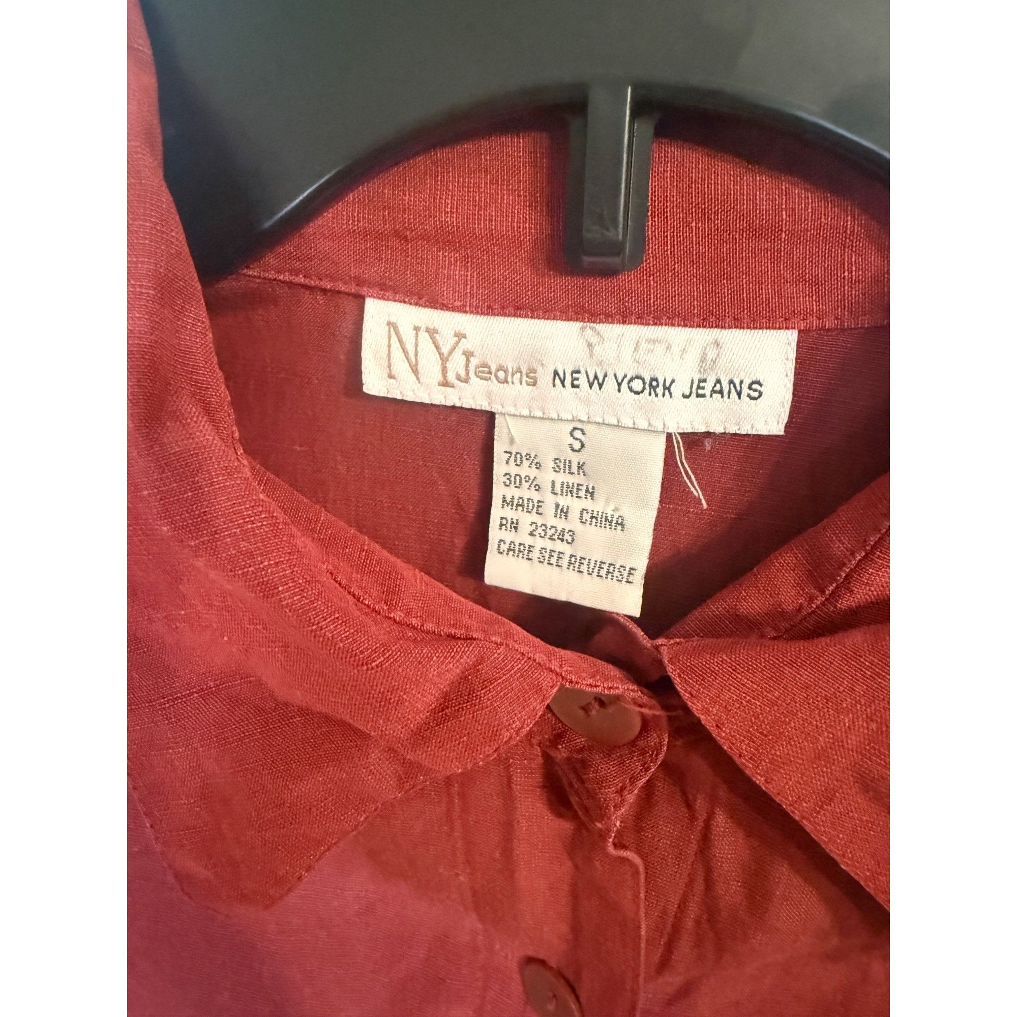 Other NY Jeans Red Silk Linen Blend Button-Up Shirt S Size S / US 4 / IT 40 - 2 Thumbnail