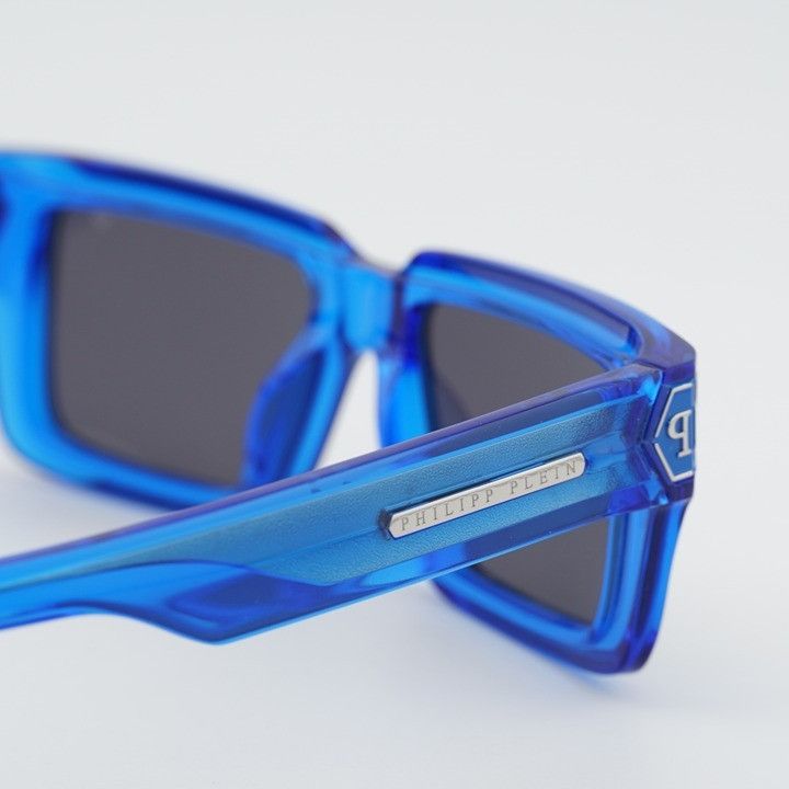 Philipp Plein Philipp Plein SPP044M 0AGQ Sunglasses Blue Rectangle Frame Size ONE SIZE - 9 Thumbnail