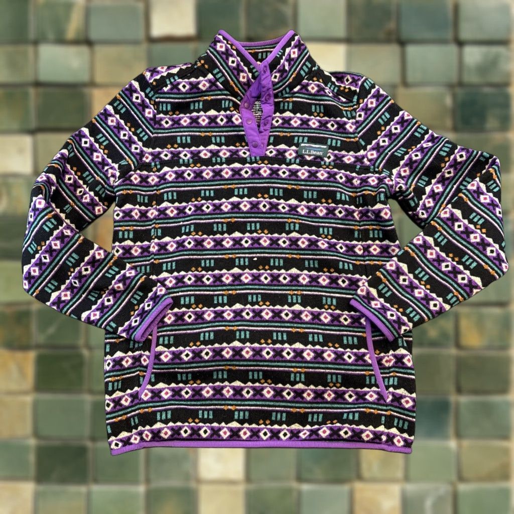 Vintage LL Bean Purple Aztec Striped Womens Med 1/4 Snap Fleece Pullover Southwest Boho Shirt Adults Womens Size M / US 6-8 / IT 42-44 - 1 Thumbnail