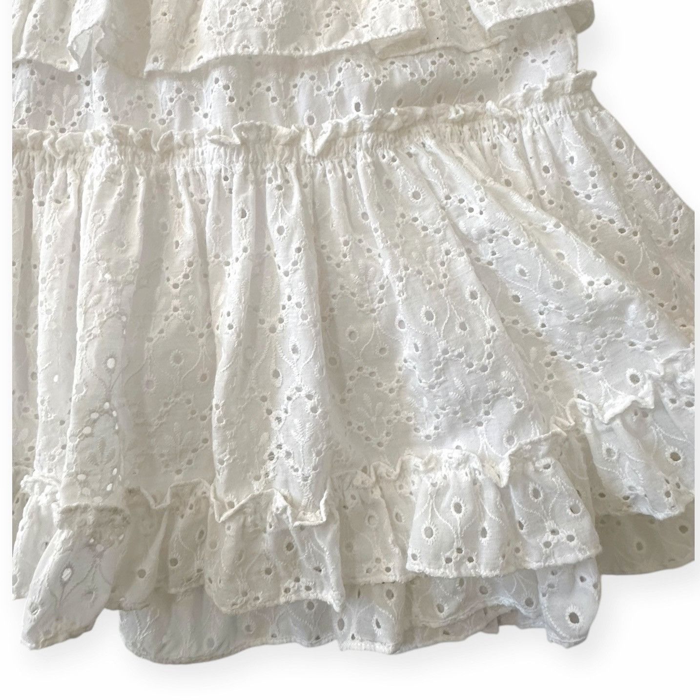 MISA Los Angeles MISA LOS ANGELES Iliana Tiered Eyelet Mini Dress , Size L, W Size L / US 10 / IT 46 - 10 Thumbnail