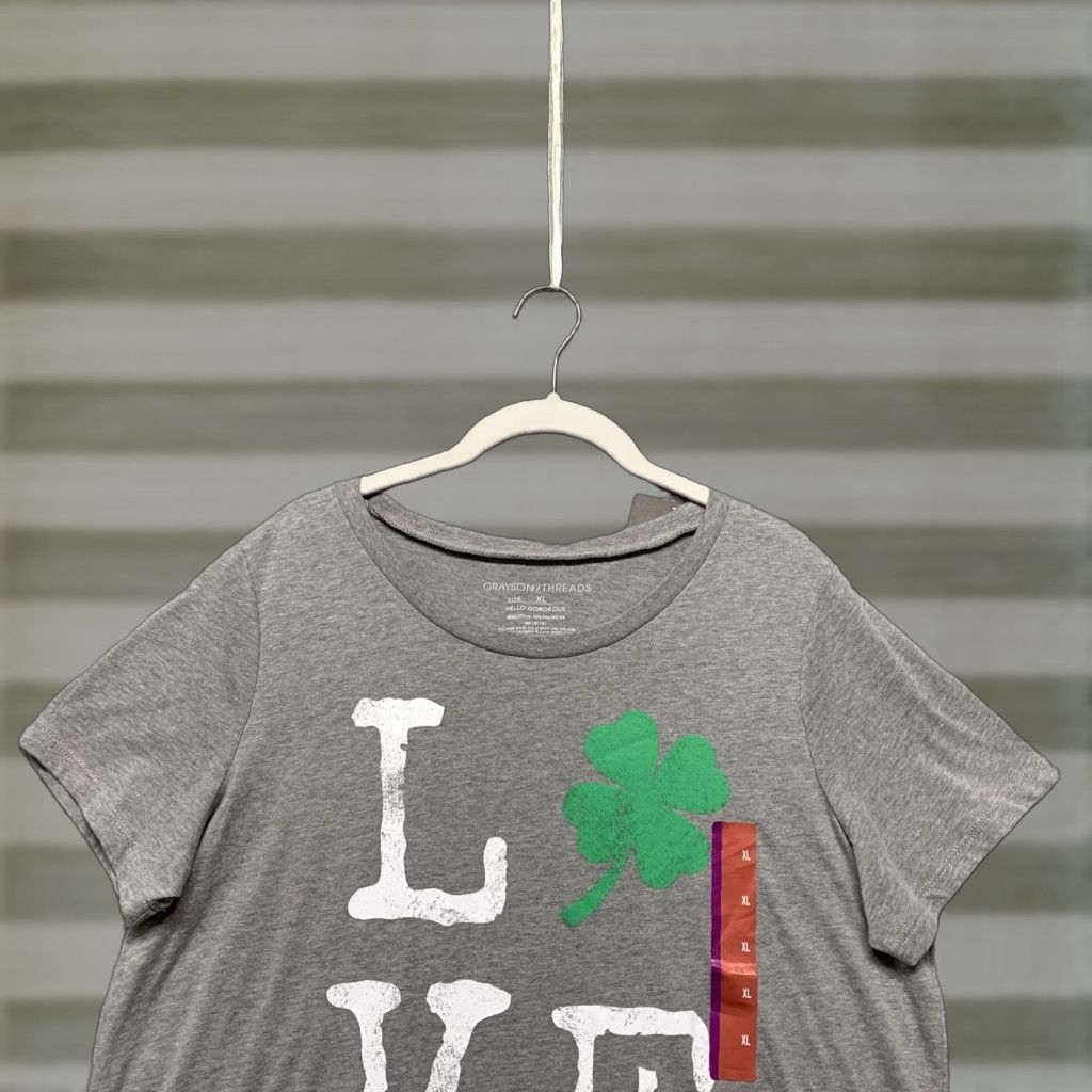 Vintage Grayson Threads T-Shirt Women’s XL Gray Irish Love Four Leaf Clover Shirt Womens XL Grayson Threads Size XL / US 12-14 / IT 48-50 - 1 Thumbnail