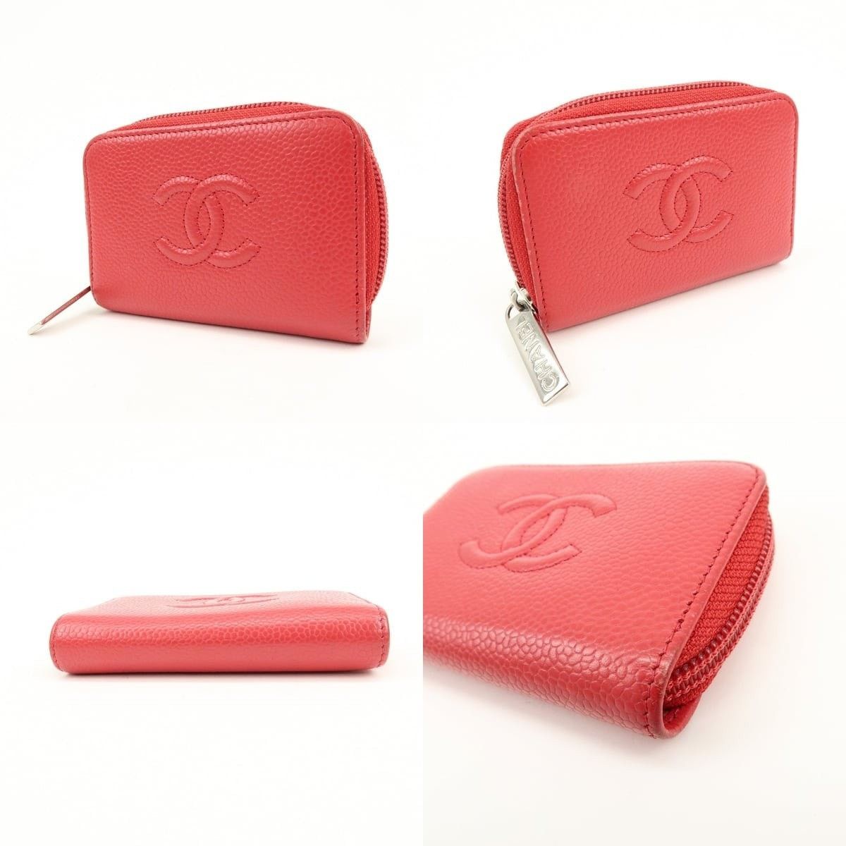 Chanel Chanel CC Logo Caviar Leather Coin Purse Red Size ONE SIZE - 3 Thumbnail