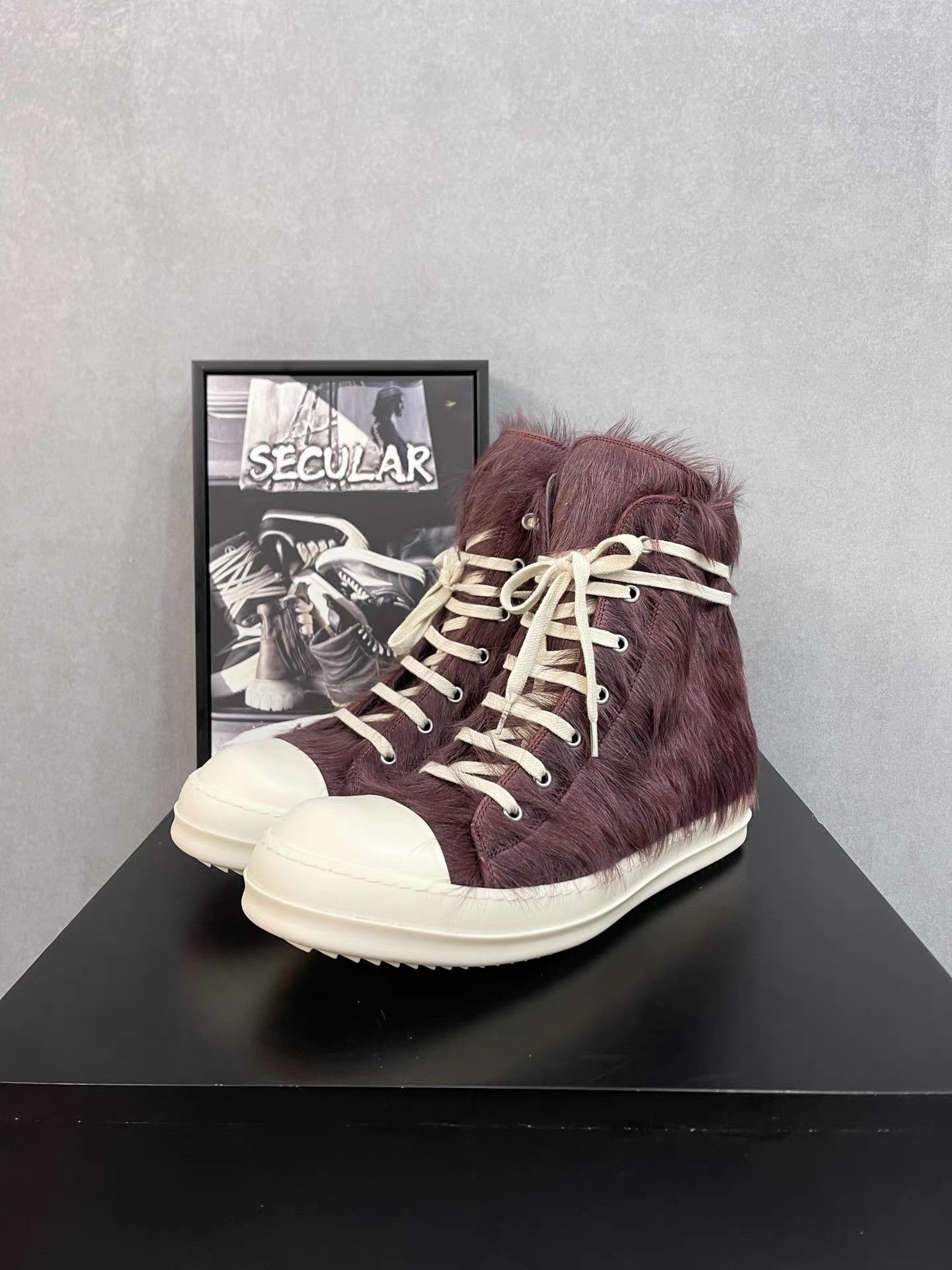 Rick Owens Rick Owens Purple Hair Leather High-Top Sneakers K34 Size US 6 / IT 36 - 4 Thumbnail