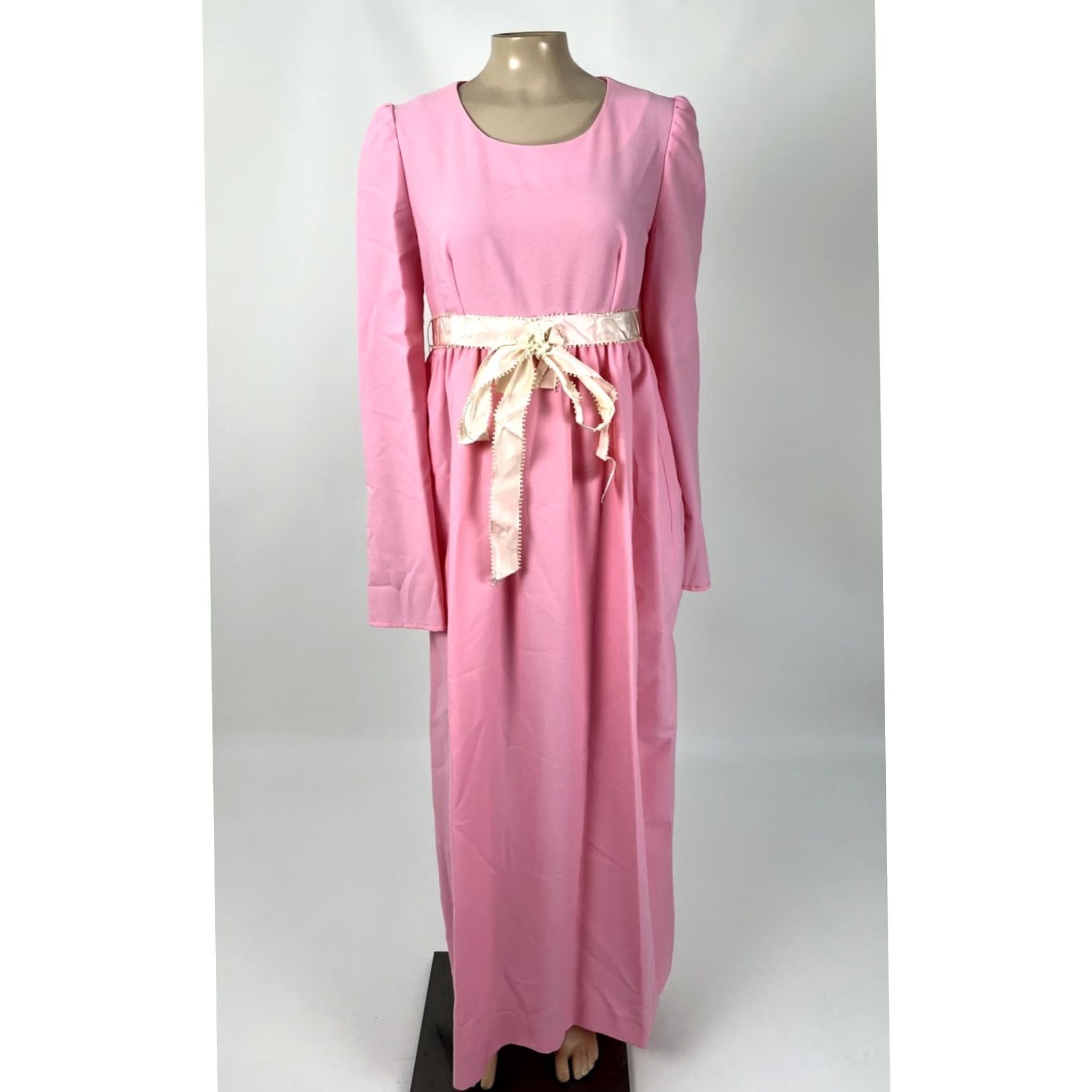 Bell VINTAGE Handmade Women's Maxi Dress Pink 1970s Bell Sleeves Polyester Party Hippy 56" SH to Hem Women S Small Dresses Size 4XL / US 24-26 - 2 Thumbnail