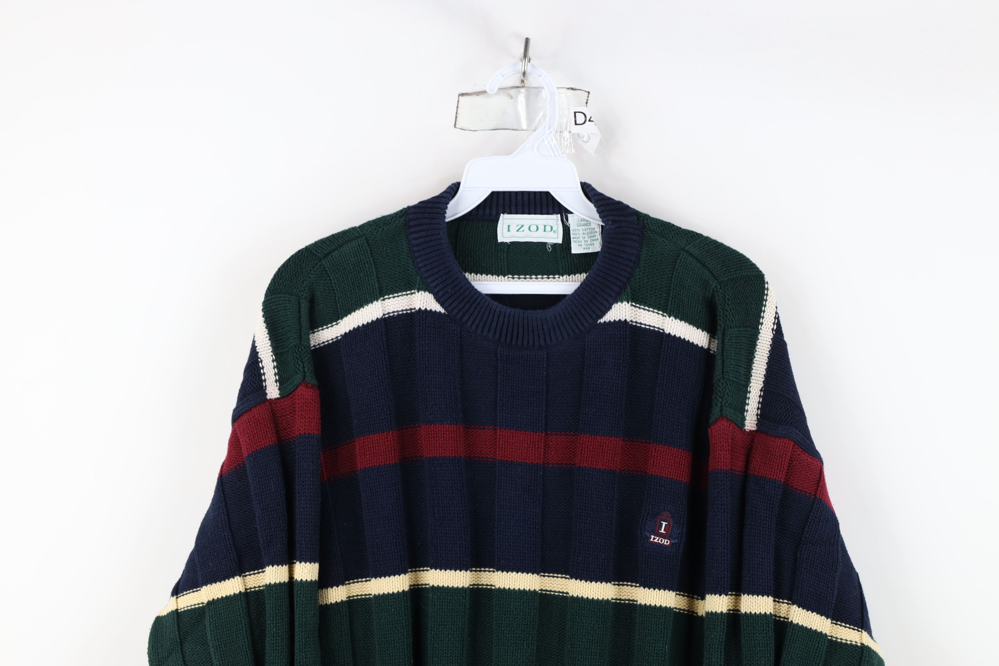 Vintage 90s Izod Knit Striped Color Block Sweater Cotton