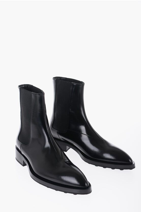 Jil Sander Pointed Leather Chelsea Boots in black