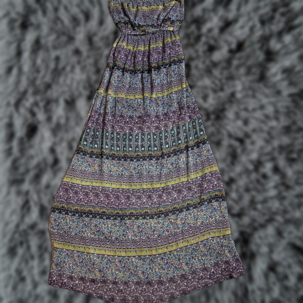 Vintage UMGEE Dress Maxi Strapless Boho Hippie Festival USA Women M Purple Floral Layered Long Dress Size M / US 6-8 / IT 42-44 - 1 Thumbnail