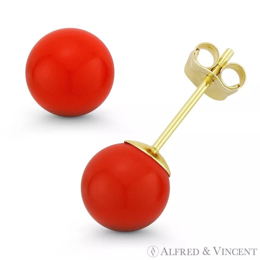 Other 10mm Orange Coral Ball Butterfly Pushback Stud Earrings Size ONE SIZE - 1 Preview