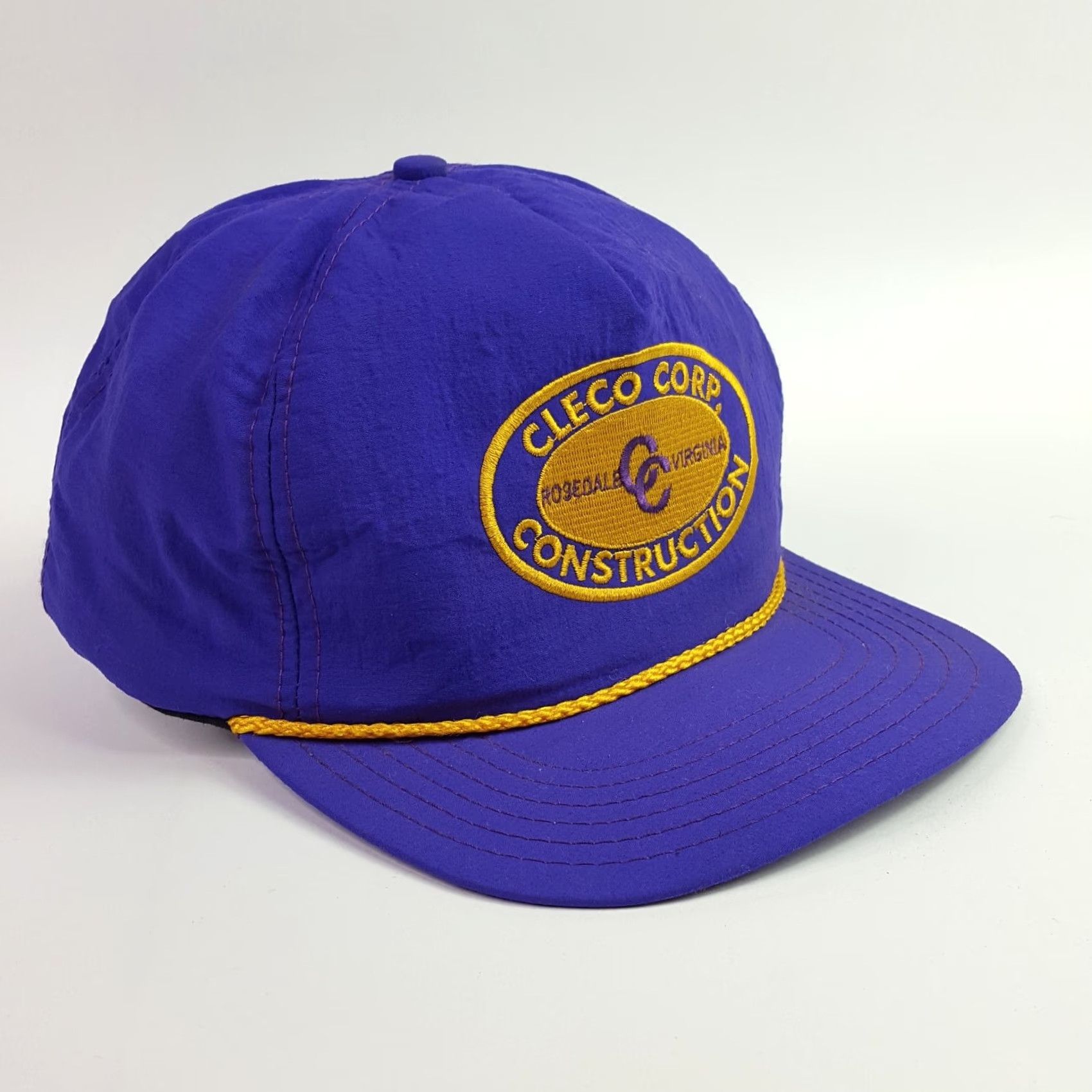 Roper VINTAGE Cleco Construction Purple USA Made Trucker Hat Snapback Retro Rope Cap Hat Mens Adjustable Nylon Embroidered 80s 90s Size ONE SIZE - 4 Thumbnail