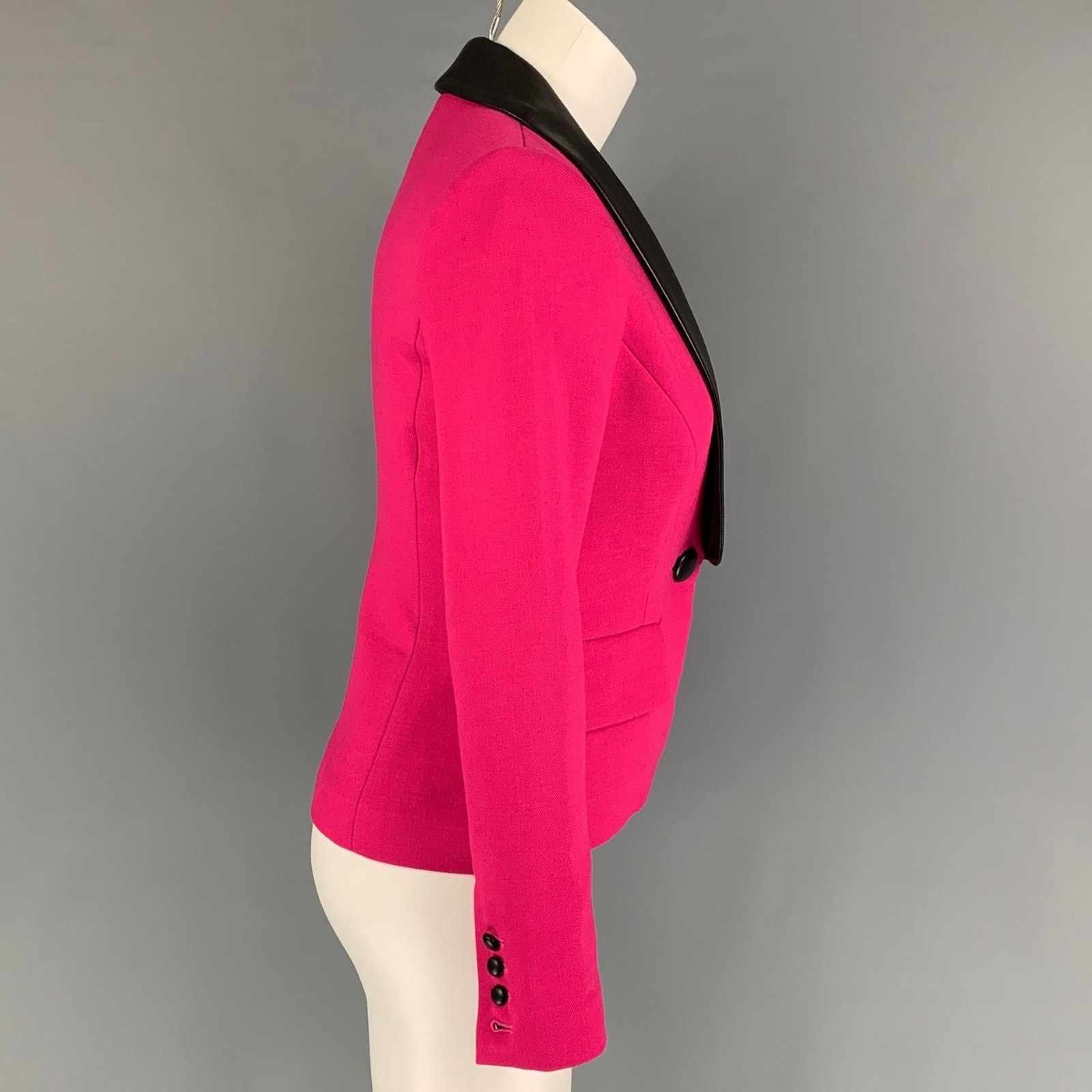 MILLY MILLY Size 0 Fuchsia Black Polyester Wool Jacket Blazer Size XS / US 0-2 / IT 36-38 - 2 Thumbnail