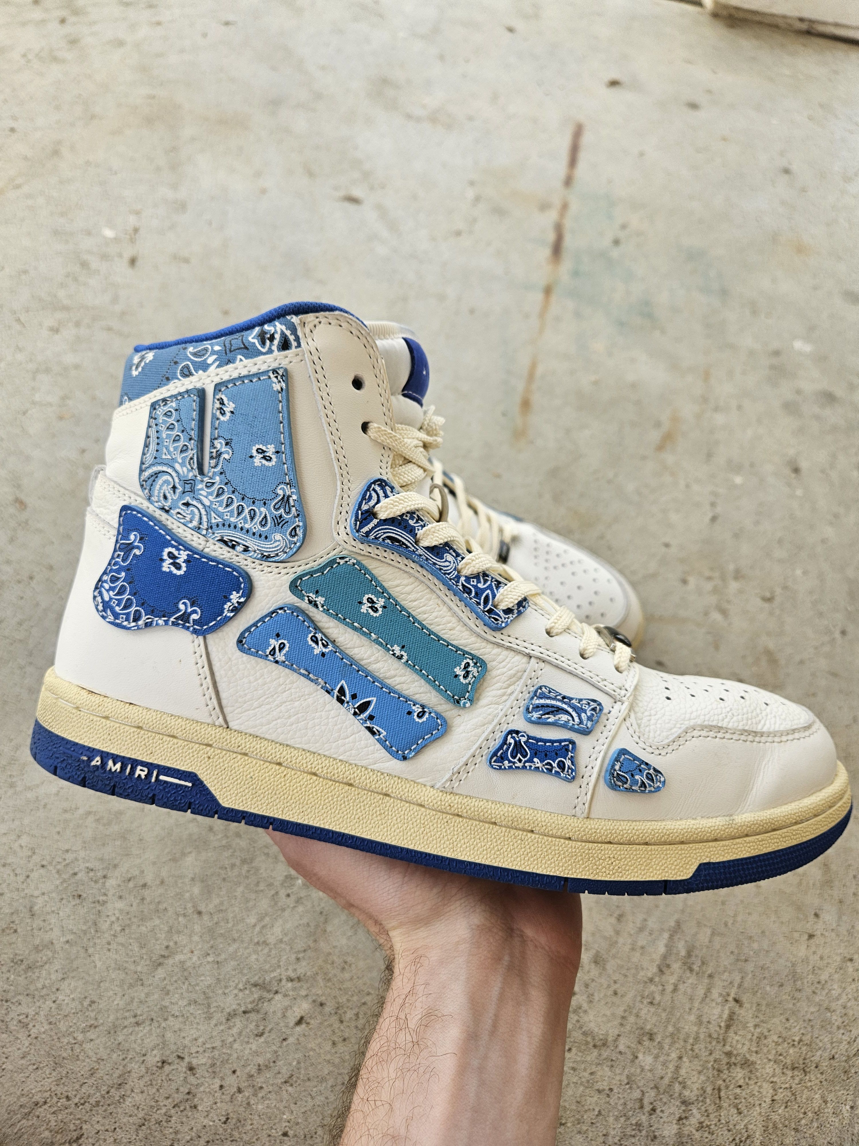 Amiri Skel Blue White Paisley Print Bones High Top Sneakers Size US 10 / EU 43 - 4 Thumbnail