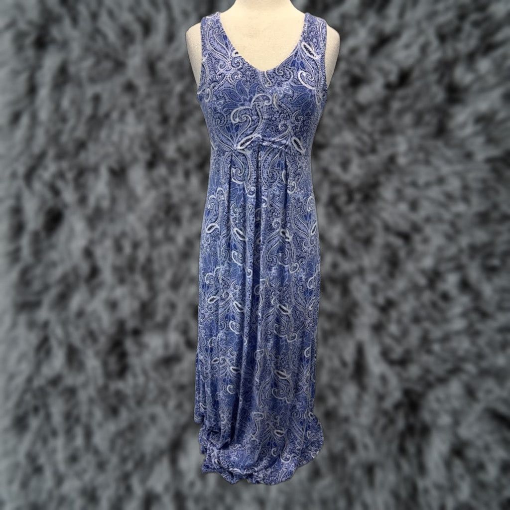 Talbots Talbots Maxi Dress Sz S Blue Paisley Jersey V-Neck Sleeveless Stretch Pullover Casual Womens Size S / US 4 / IT 40 - 1 Thumbnail