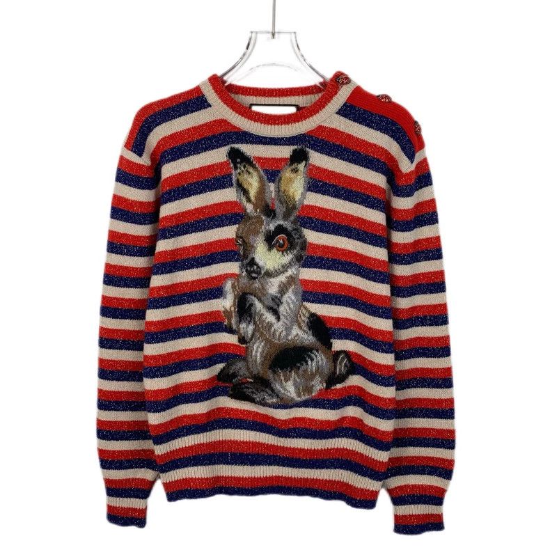 Gucci Gucci Color-blocked rabbit embroidered wool striped sweater Size US XS / EU 42 / 0 - 1 Thumbnail