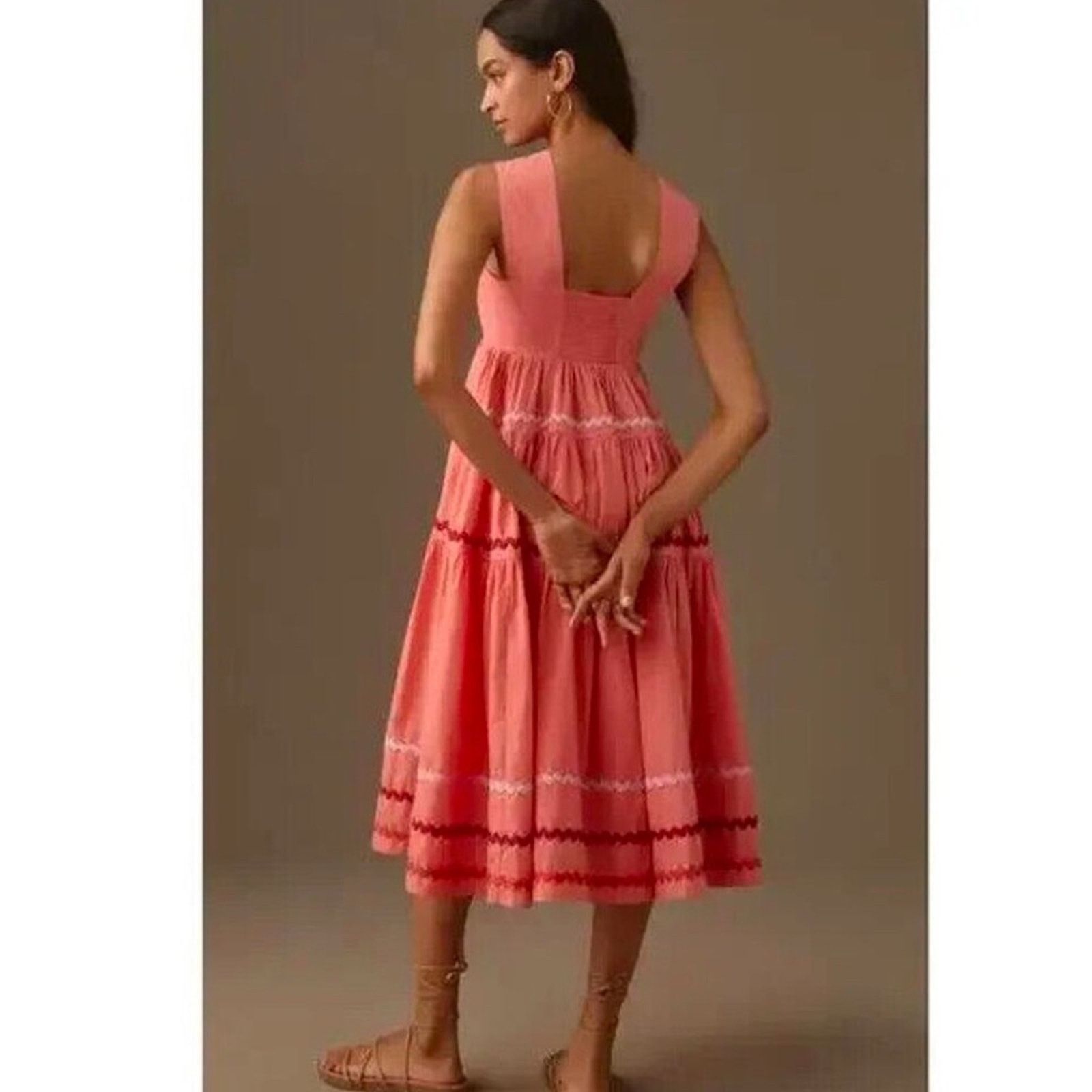 helena square neck tiered midi dress The Helena Square-Neck Tiered Midi Dress: Smocked