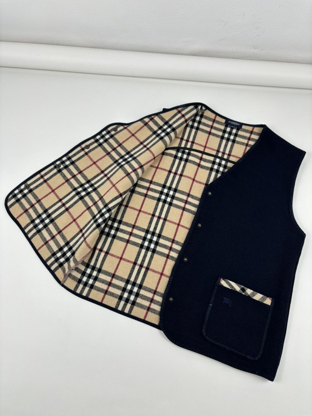 Burberry × Burberry Prorsum VTG 90s BURBERRY London "New Towey" Wool Nova Check Navy Vest Gilet Waistcoat 44 Size M / US 6-8 / IT 42-44 - 5 Thumbnail