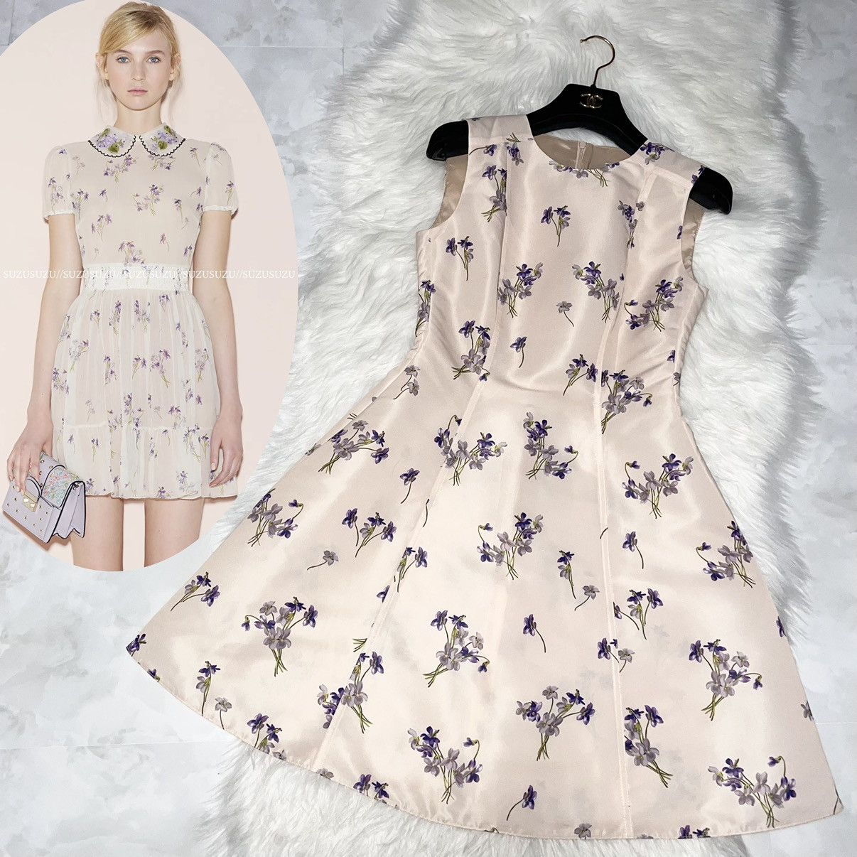 image of Red Valentino Floral Violet Sleeveless Dress 38 Pink Beig in Teal Beige Pink, Women's (Size XS)