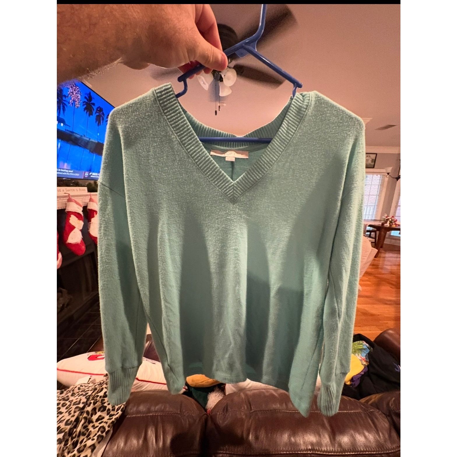 Loft LOFT Teal V-Neck Sweater Women’s XS Extra Small Soft Knit Size XS / US 0-2 / IT 36-38 - 2 Thumbnail