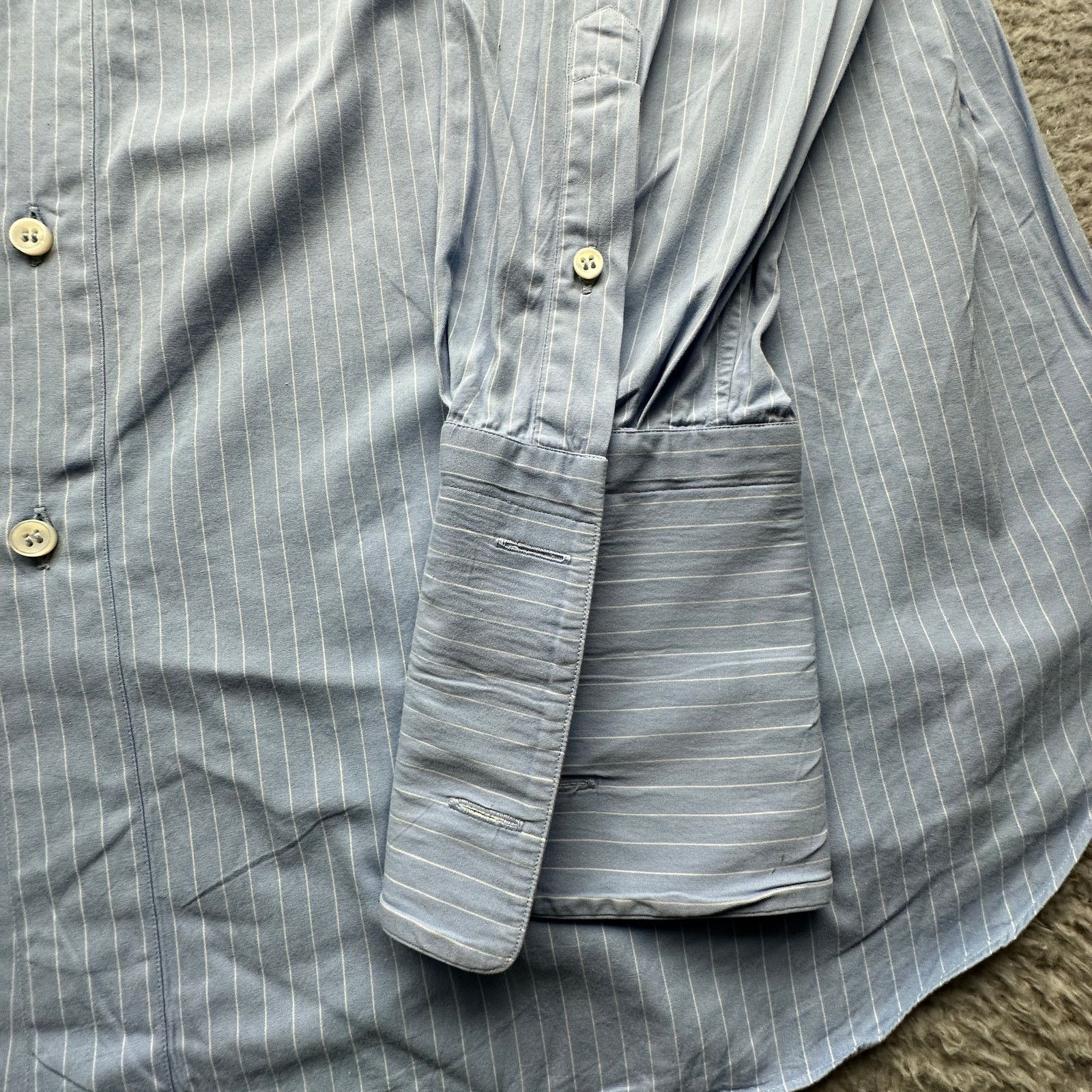 Brioni Brioni Pinstripe Blue Dress Shirt Mens 2XL Double Cuffs Size US XXL / EU 58 / 5 - 8 Thumbnail