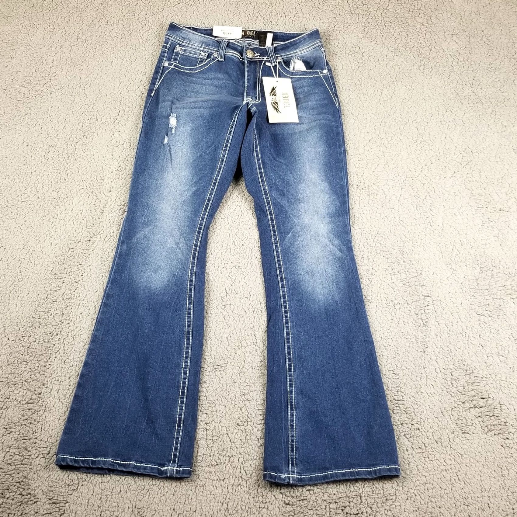 Denime R3bel Jeans Bootcut Denim Distressed 27x30 NWT Women Adults 9/27 Blue Embl Ellished Stones Size US 27 - 2 Thumbnail