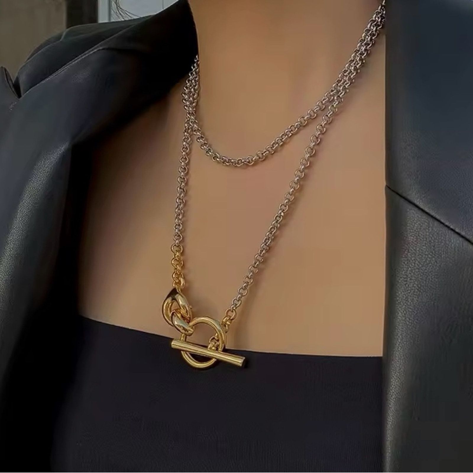 Other Vintage Long Chain Two Tone Gold OT Buckle Necklaces Women Size ONE SIZE - 3 Thumbnail