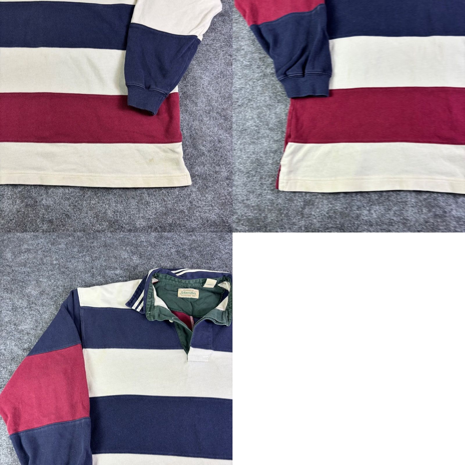 Vintage St Johns Bay Mens Large Rugby Shirt Long Sleeve Striped Navy Burgundy Cotton Shirts Size US L / EU 52-54 / 3 - 8 Thumbnail