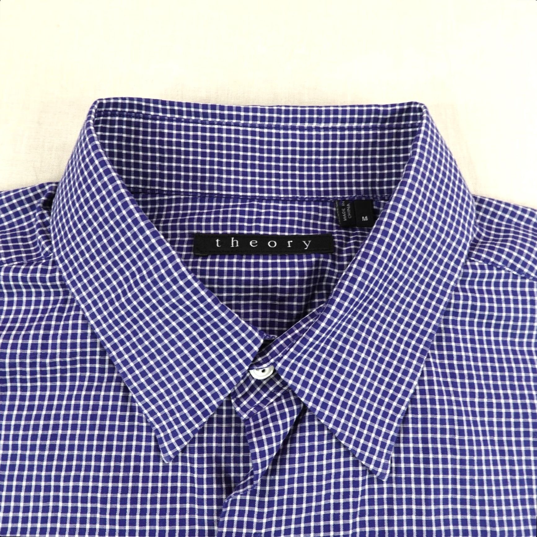 Theory Theory Shirt Mens Medium Blue White Plaid Button Up - Cotton - M - Blue - Theory - Button-Up - Long Sleeve - Collared - Mens - Classic Designer Shirt Size US M / EU 48-50 / 2 - 2 Thumbnail
