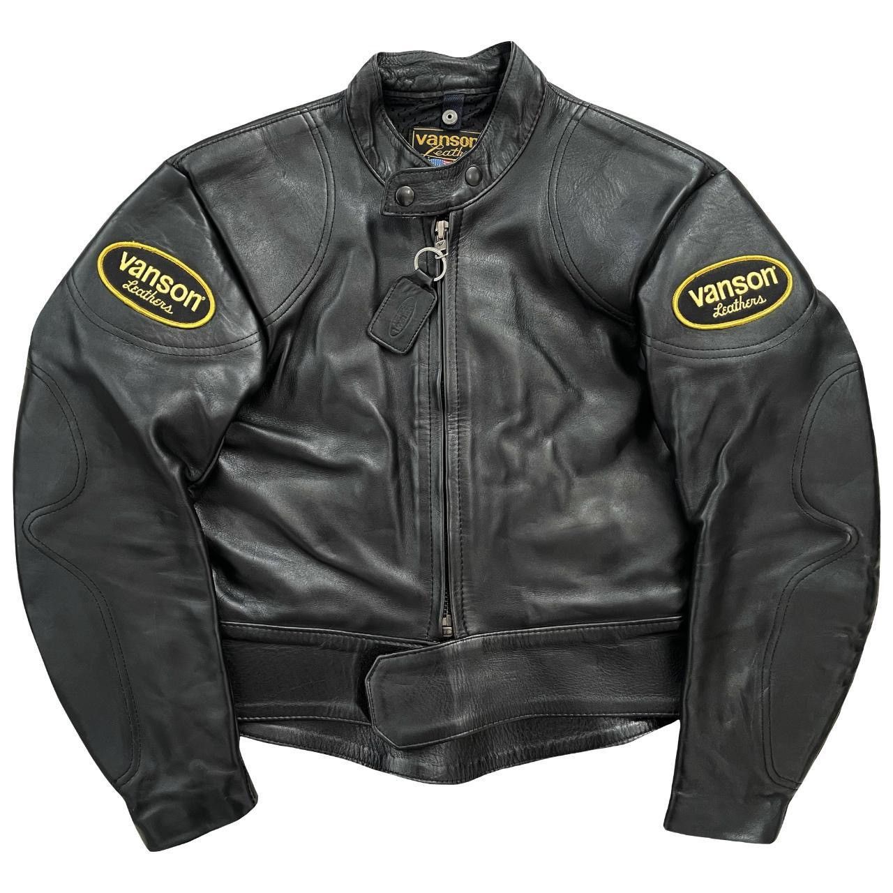 image of Vanson Leathers Motorcycle Racer Jacket in Black, Men's (Size Small)