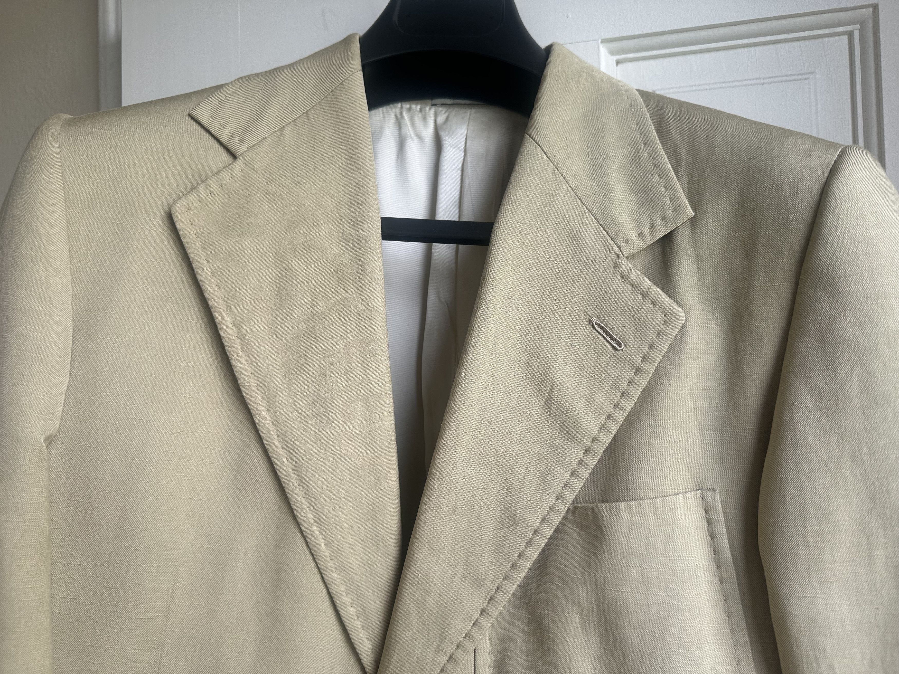 HUSBANDS SINGLE-BREASTED LINEN AND SILK JACKET - PEBBLE BEIGE Size 38R - 3 Thumbnail