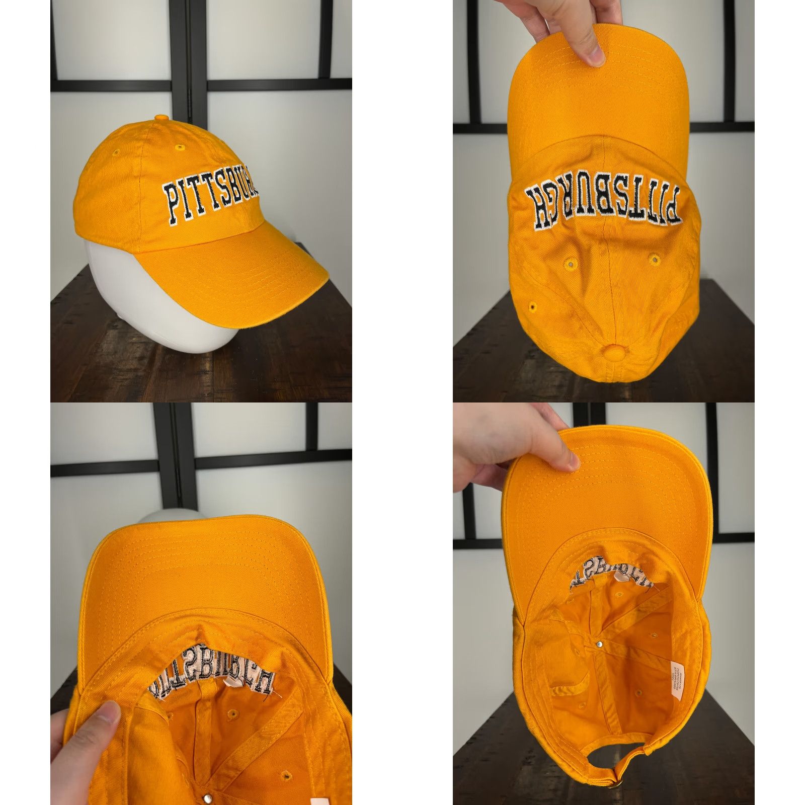 Vintage Pittsburgh Hat Strap Back Adult One Size Yellow Embroidered 100% Cotton Cap Size ONE SIZE - 8 Thumbnail