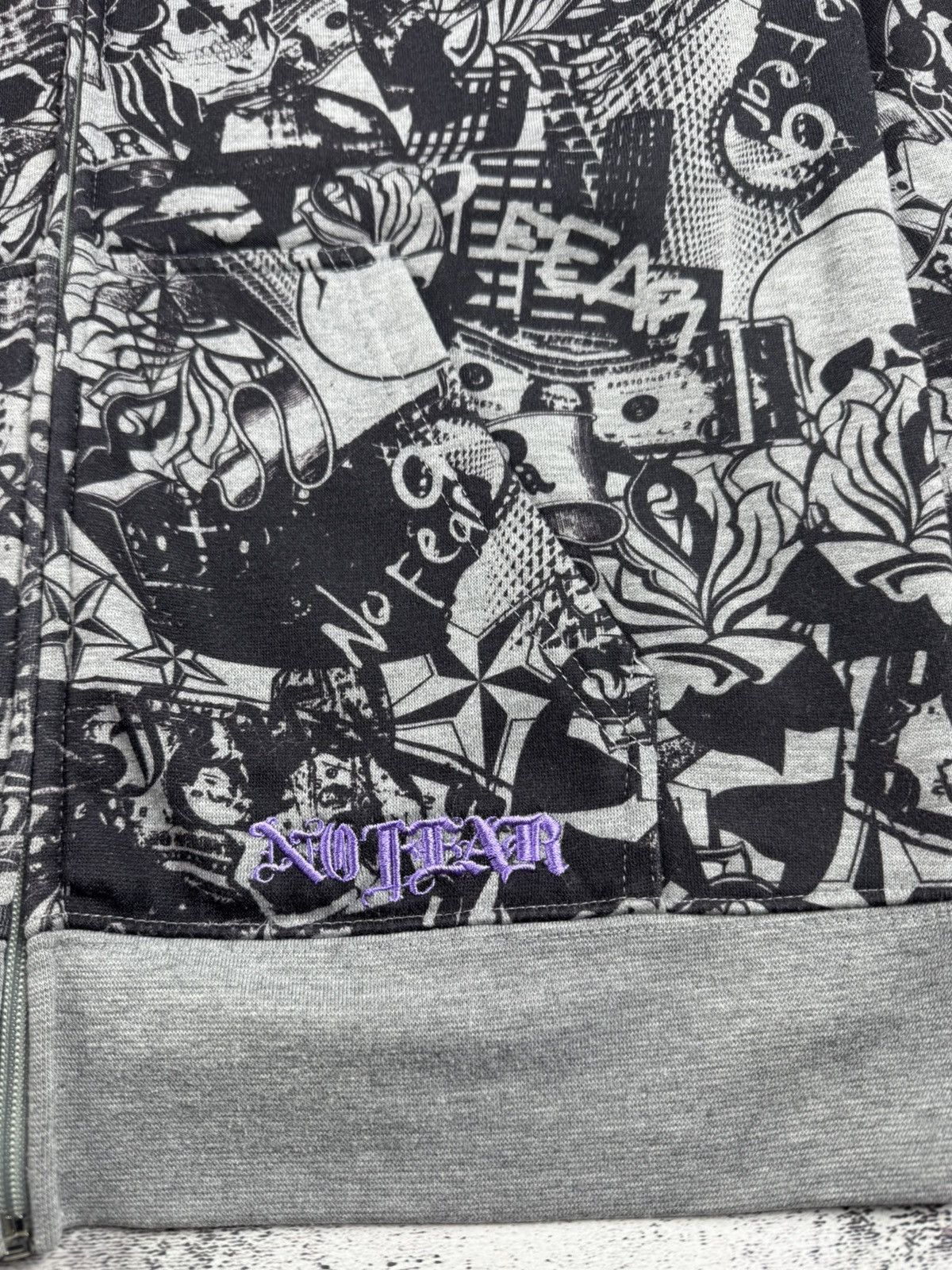 No Fear NO FEAR Rap Overprint Medium Hip Hop Monogram Gray Skulls Zip Hoodie Pullover Size US M / EU 48-50 / 2 - 10 Thumbnail