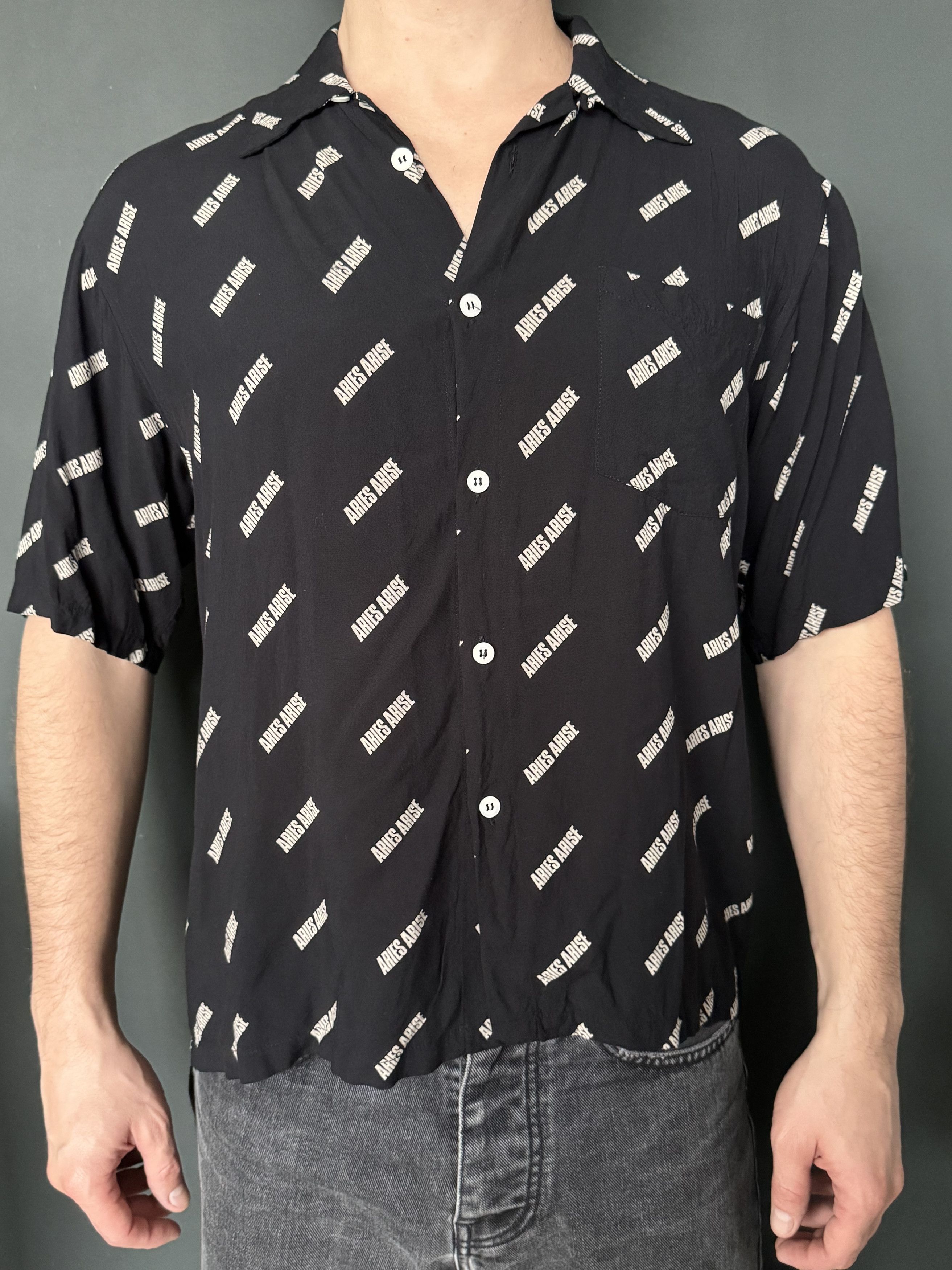 Aries Aries Arise Logo Camp Collar Shirt, Black Size US M / EU 48-50 / 2 - 6 Thumbnail