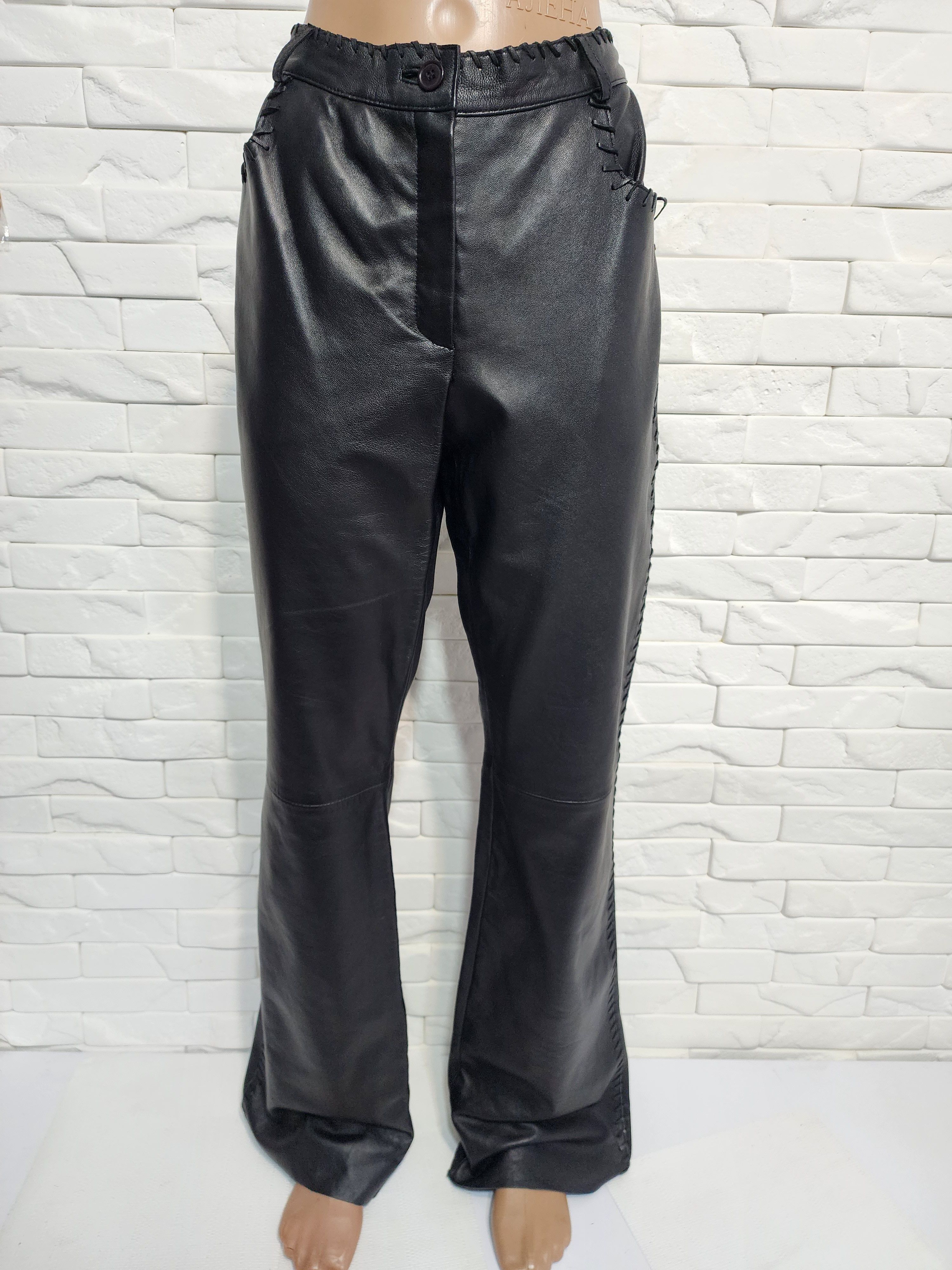 Genuine Leather Black Leather Pants: Women's Denim Style Leather Trousers Size 31" - 1 Thumbnail