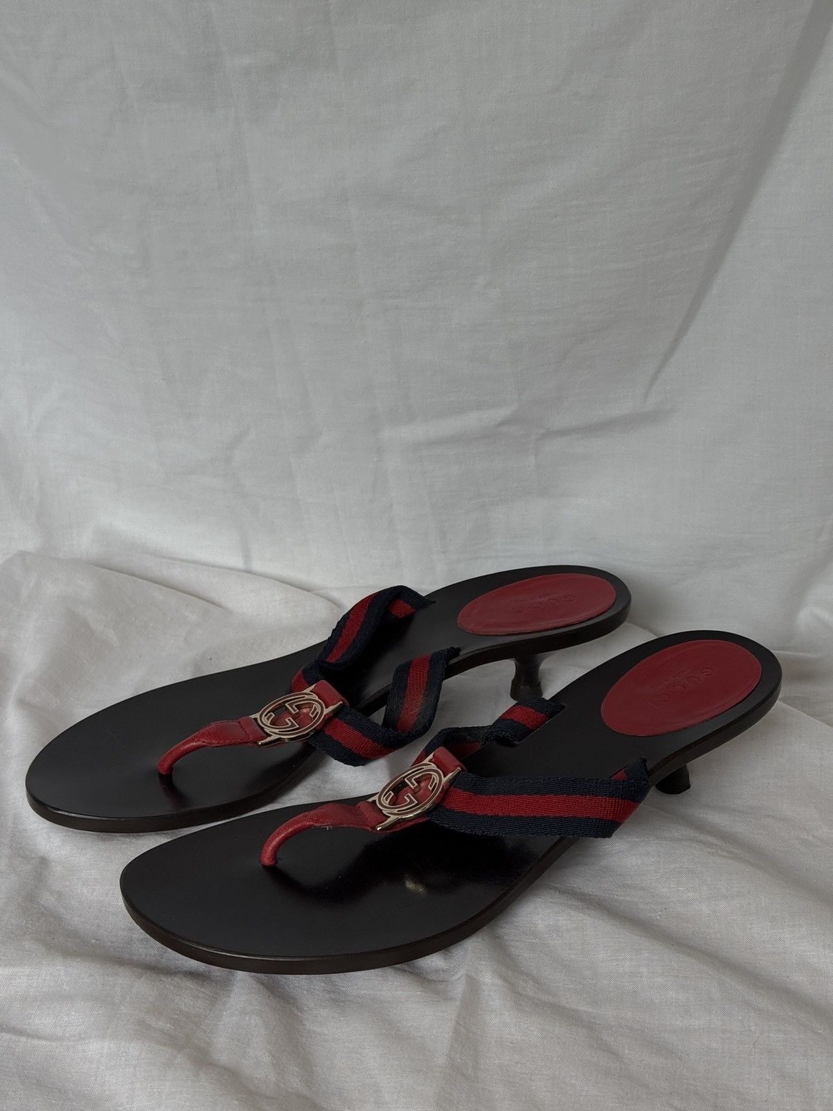 Gucci × Vintage Gucci Web Interlocking GG Thong Flip Flops Mules Size US 8 / IT 38 - 1 Thumbnail