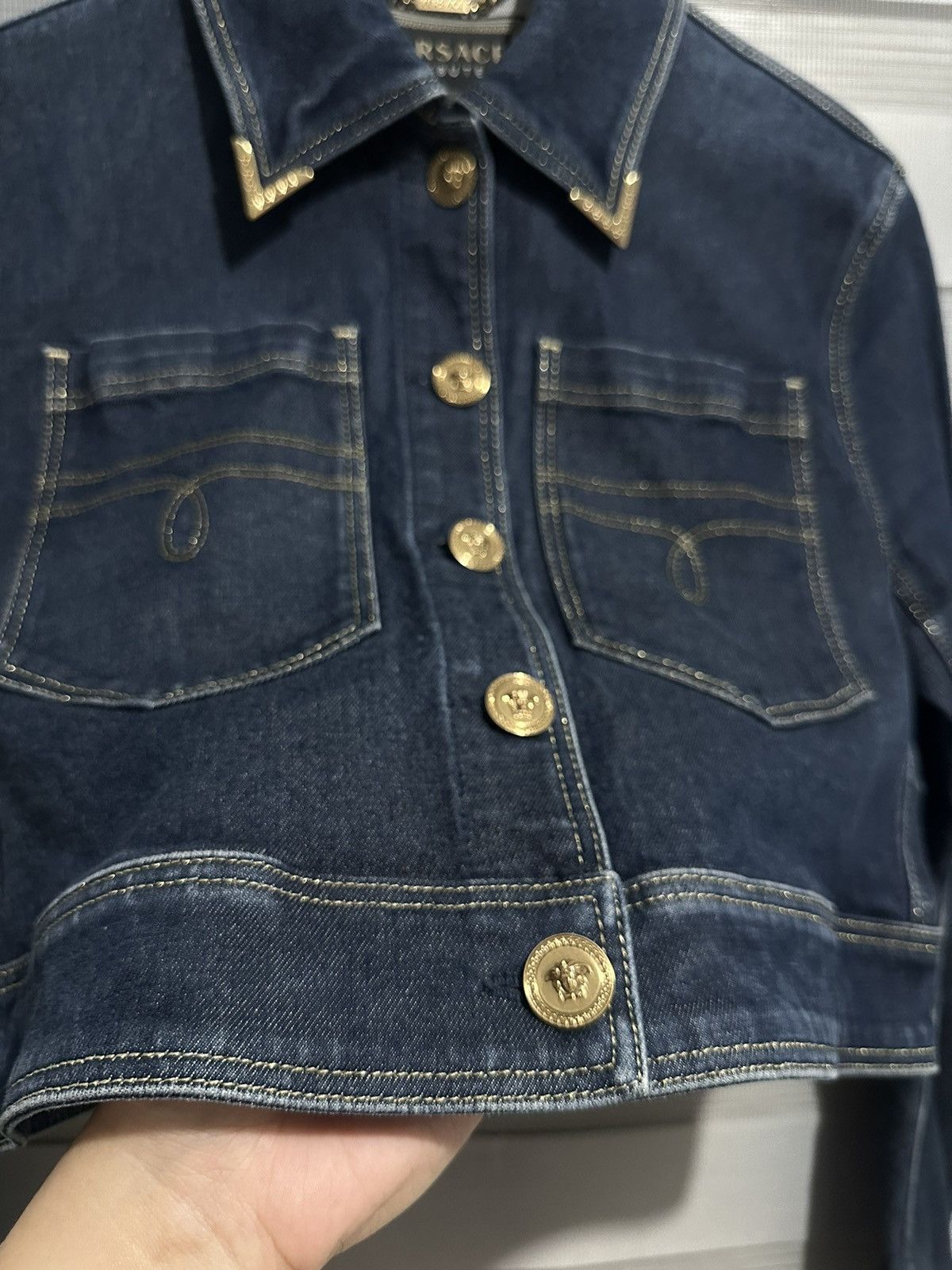 Versace Versace Tribute Cropped Denim Jacket Size S / US 4 / IT 40 - 6 Thumbnail